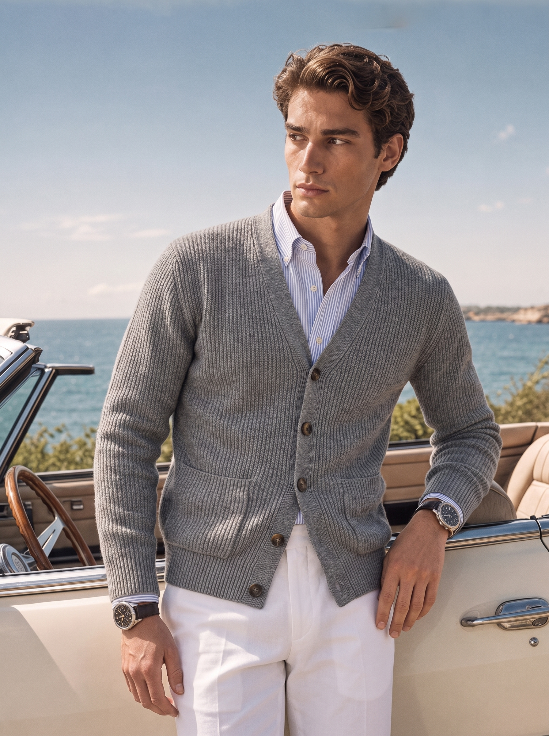 Pre-Order | Men's 100% Cashmere V-Neck Button Front Cardigan (10-14 Business Days)
