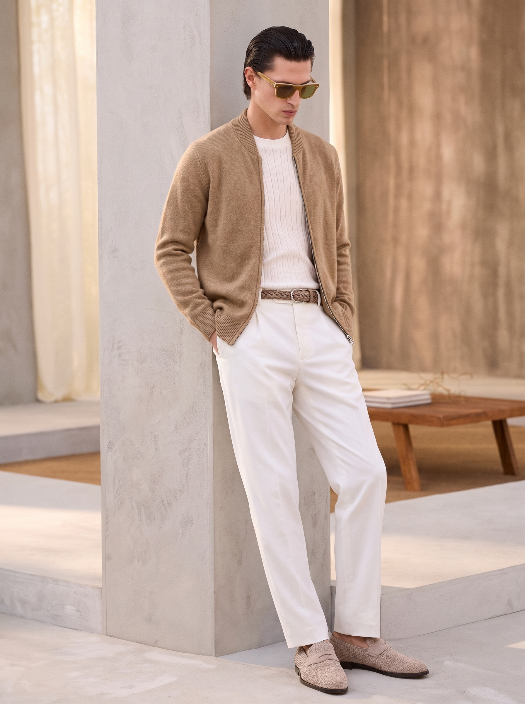 Men's 100% Cashmere Baseball Collar Zip Knit Cardigan