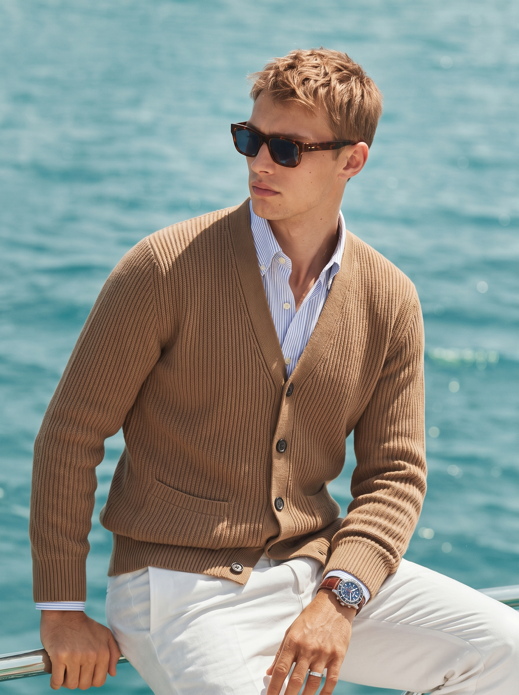 Men's 100% Cashmere V-Neck Button Front Cardigan