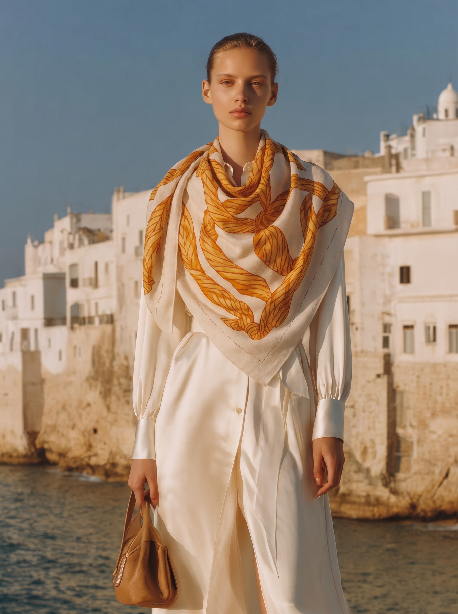 100% Cashmere Rope Print Soft Square Scarf