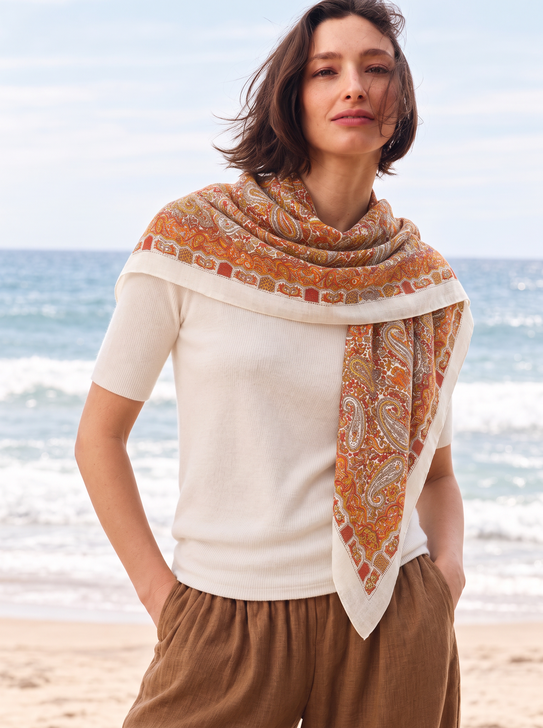 100% Cashmere Paisley Vintage Print Square Scarf
