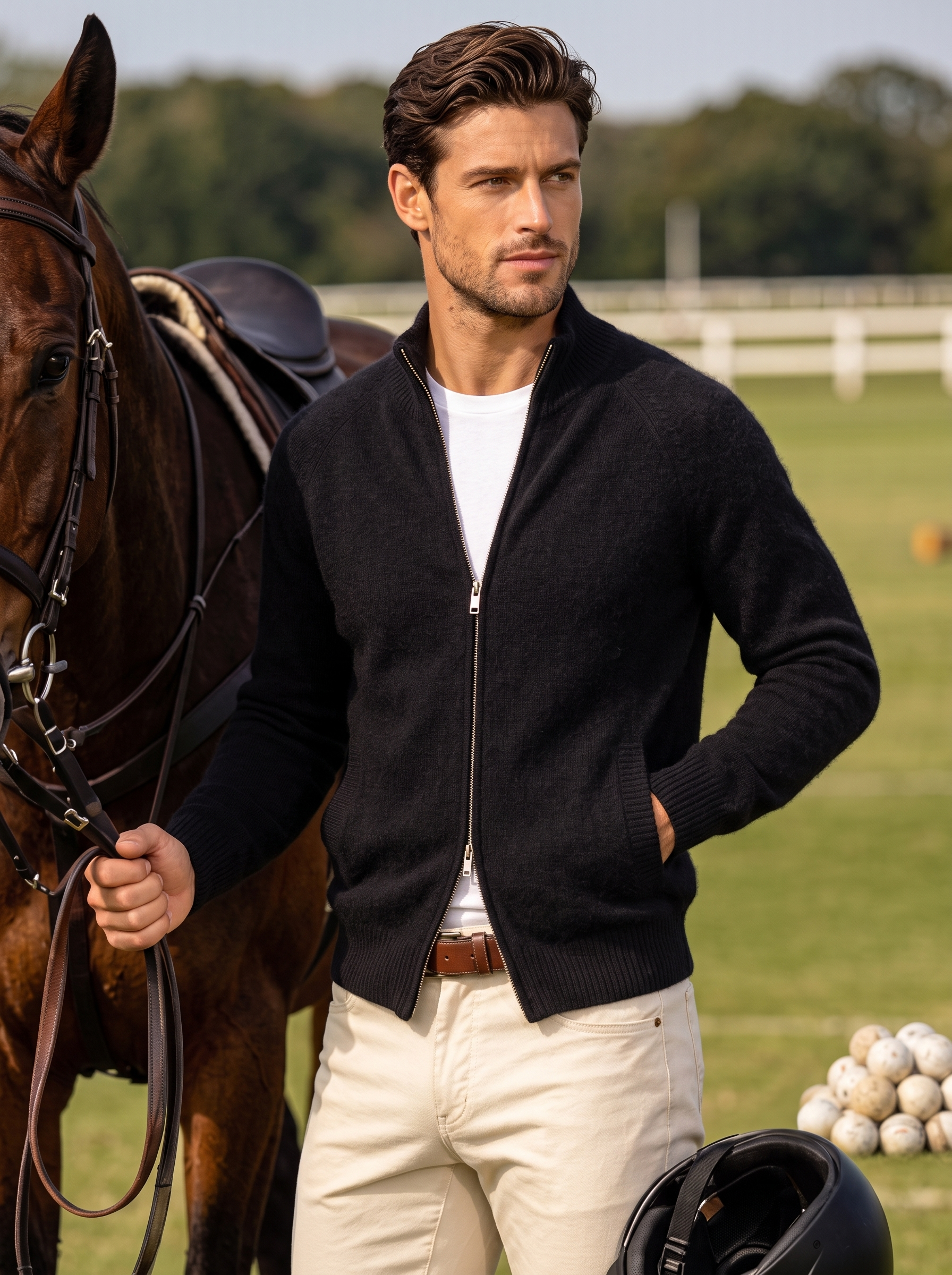 Pre-Order | Men's 100% Cashmere Mock Neck Zip Knit Cardigan (10-14 Business Days)