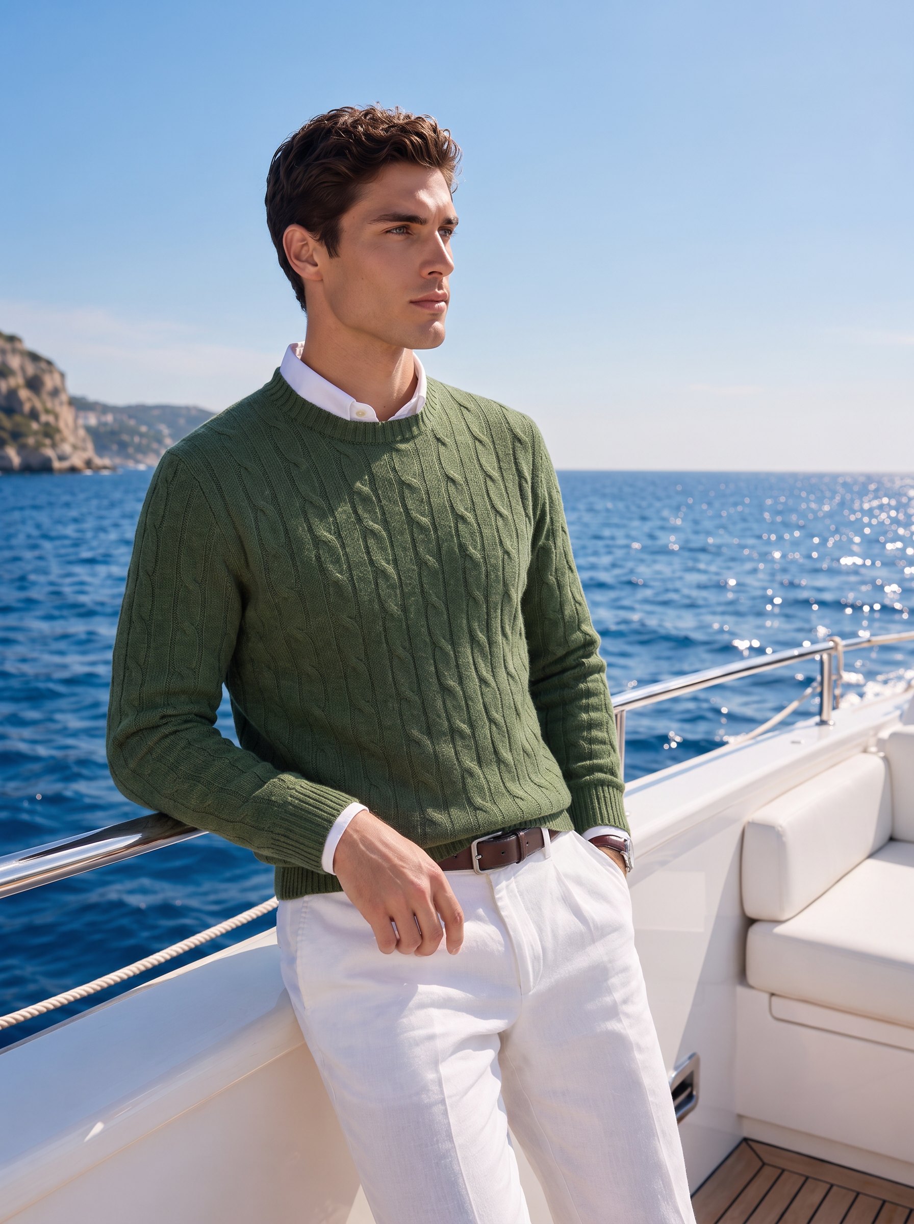 Men's 100% Cashmere Cable Knit Crew Neck Sweater with Timeless Style