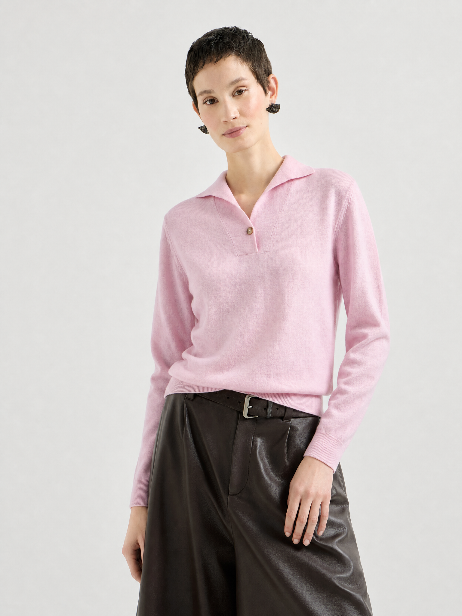 100% Cashmere Polo Collar Sweater Soft Knit Pullover