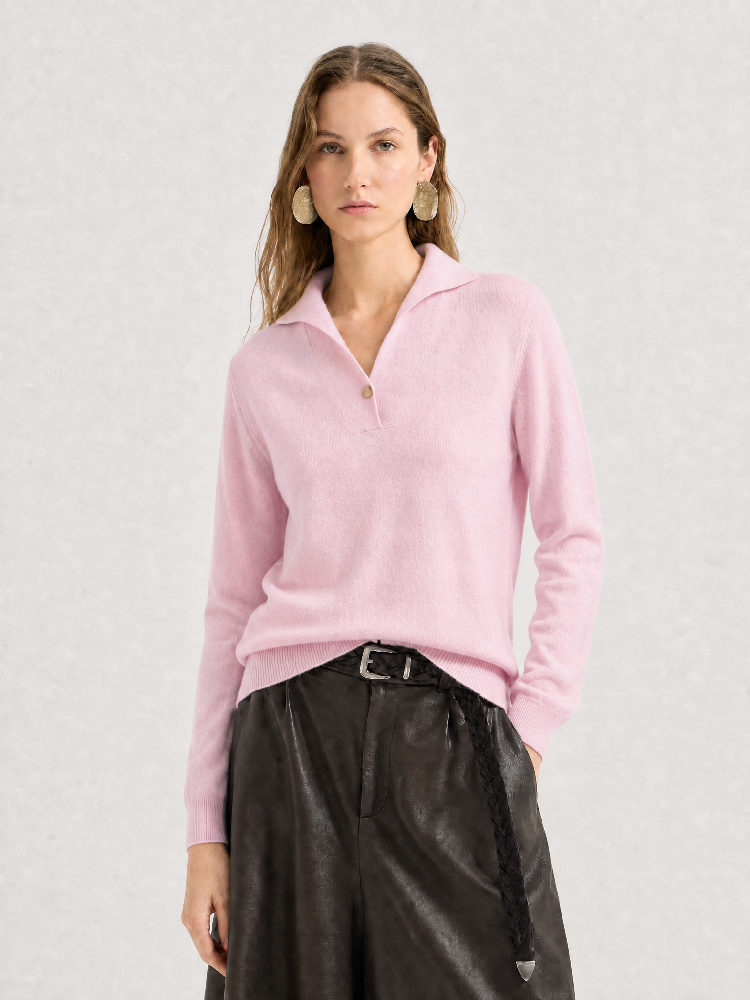100% Cashmere Polo Collar Sweater Soft Knit Pullover