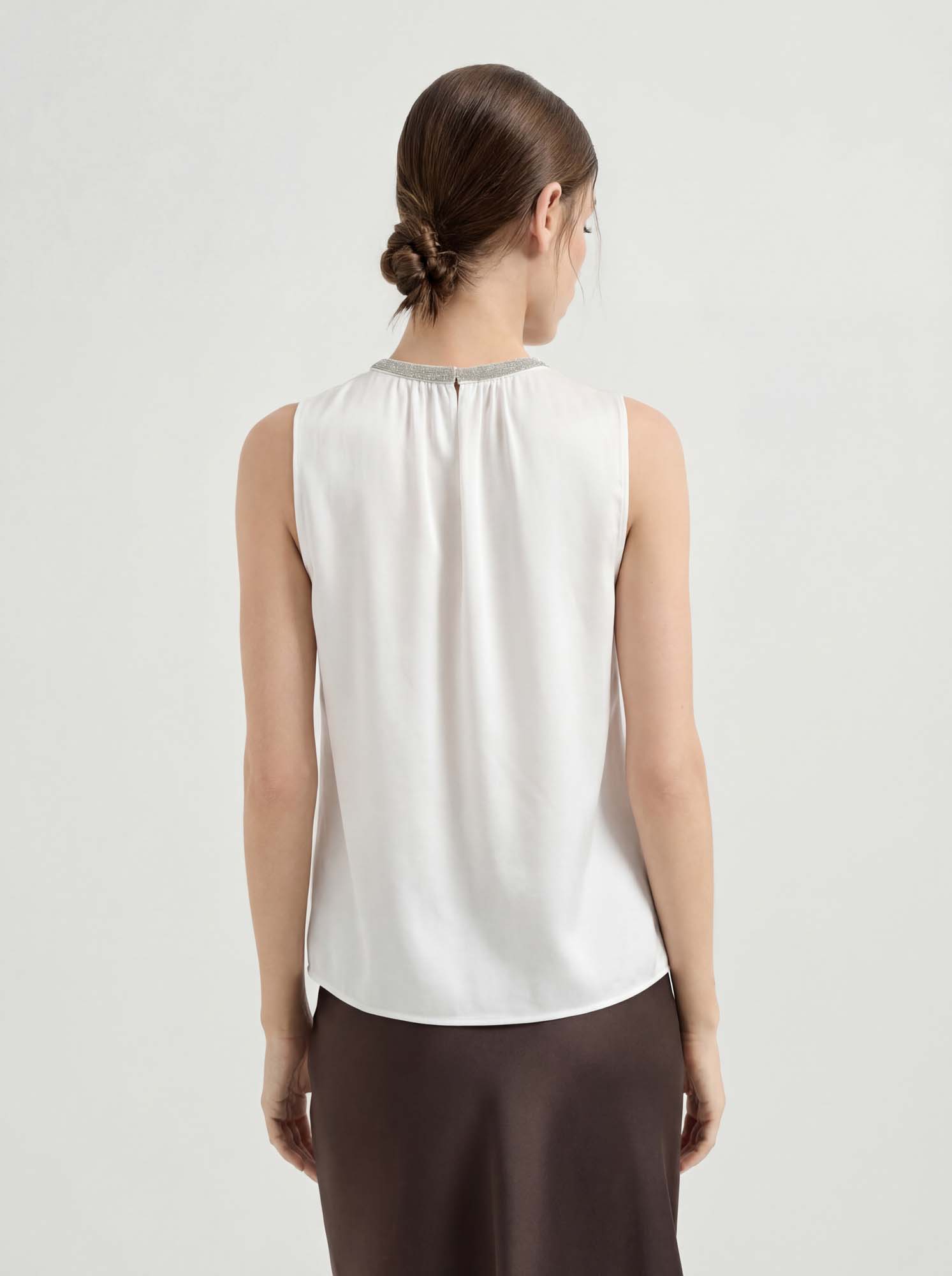 White Silk Sleeveless Colorblock Tank Top