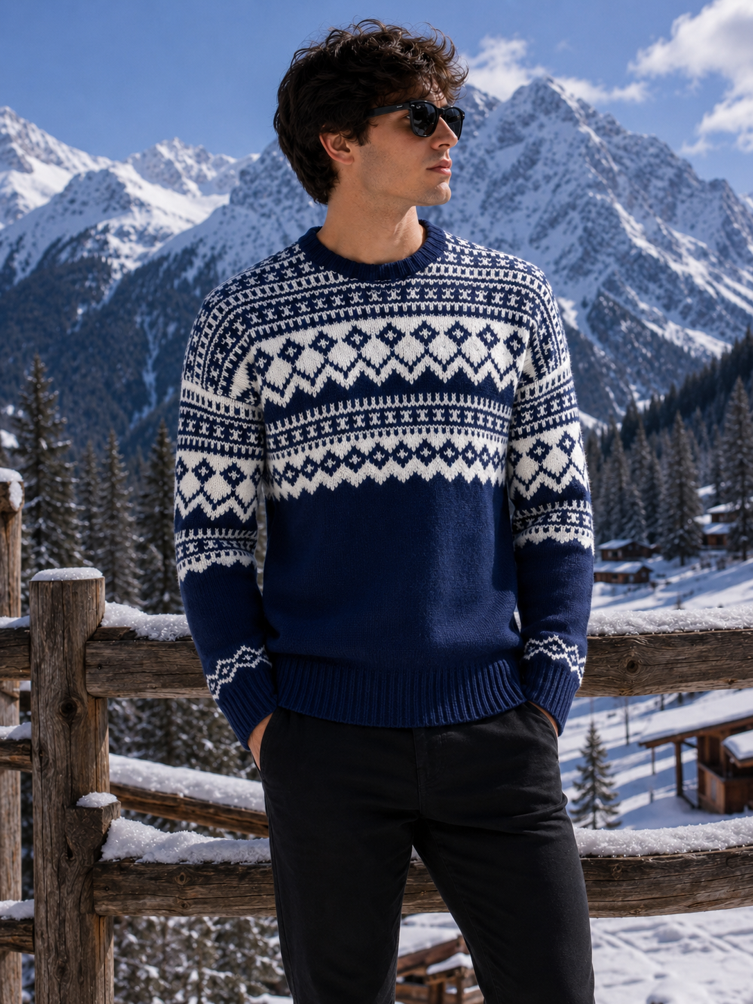 Pre-Order | Men's 100% Cashmere Crew Neck Fair Isle Sweater (10-14 Business Days)