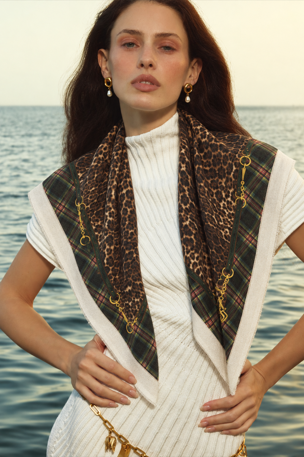 100% Cashmere Plaid Leopard Print Vintage Square Scarf