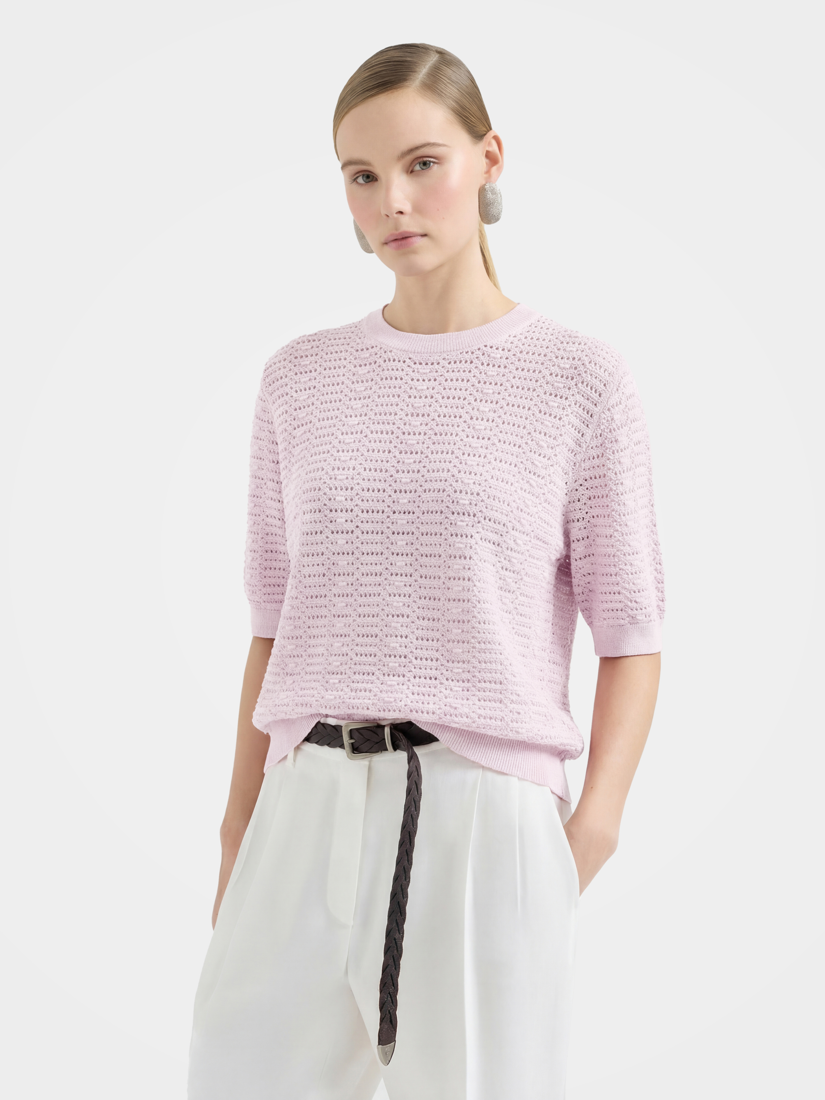Airy Cotton Silk Blend Textured Summer Pullover