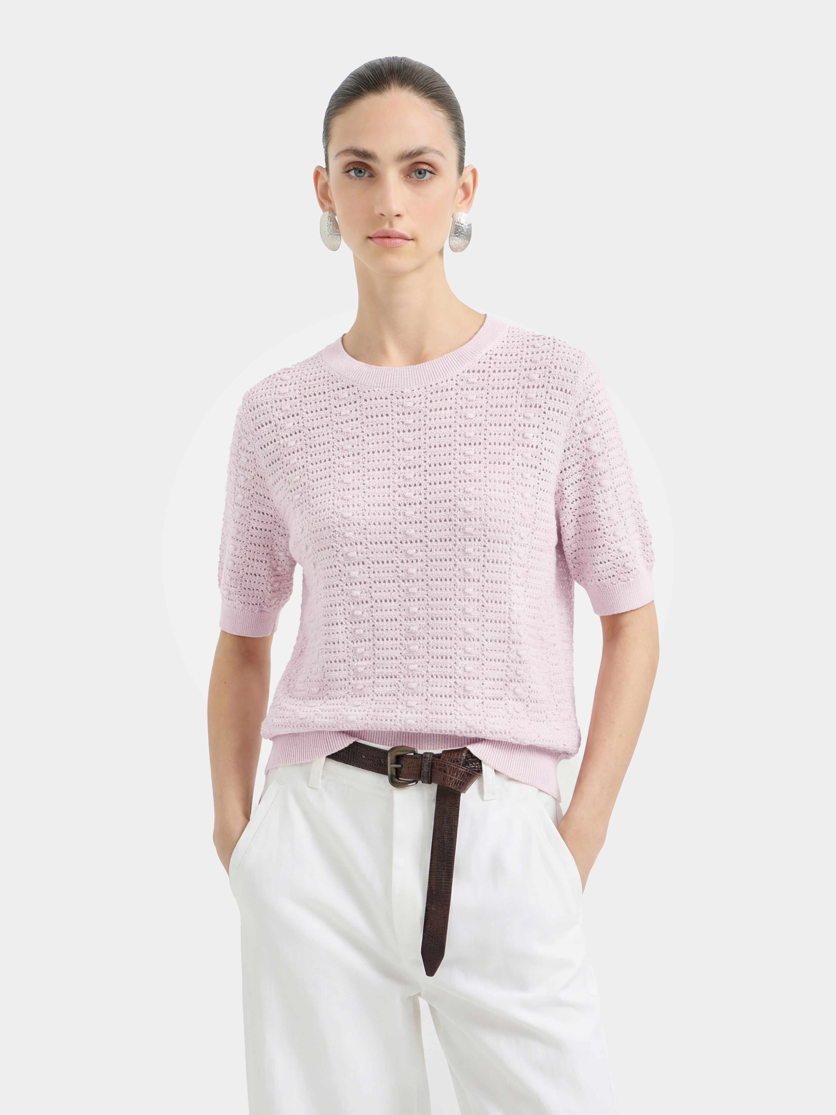 Airy Cotton Silk Blend Textured Summer Pullover