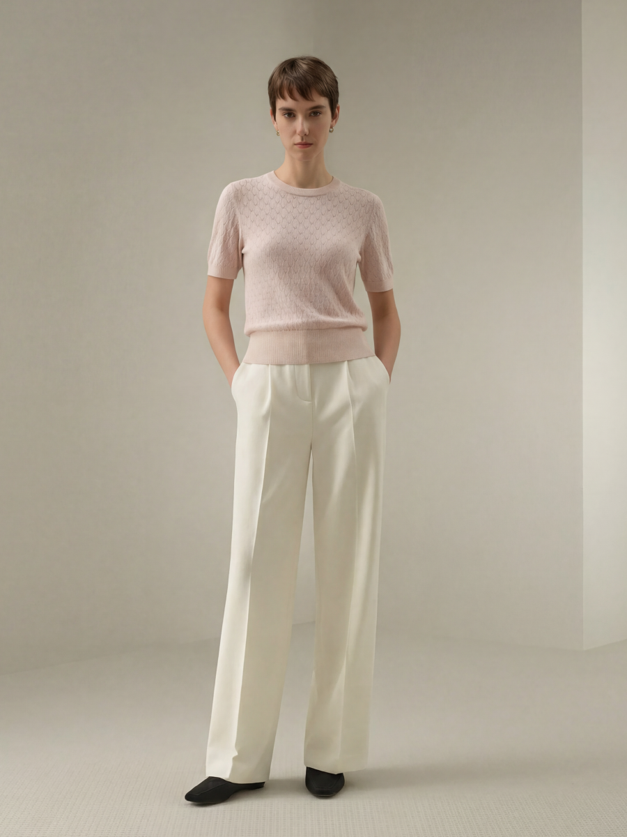 Silk Short Sleeve Diamond Knit Sweater Top