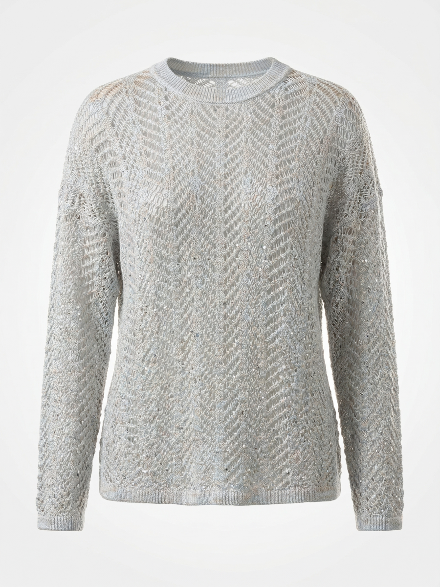 Linen Cotton Long Sleeve Openwork Knit Top