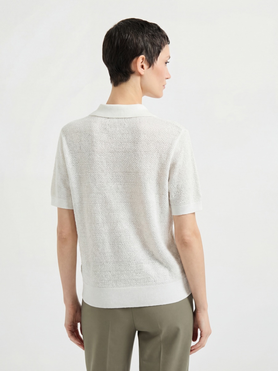 Silk Short Sleeve Zip up Knit Polo Top