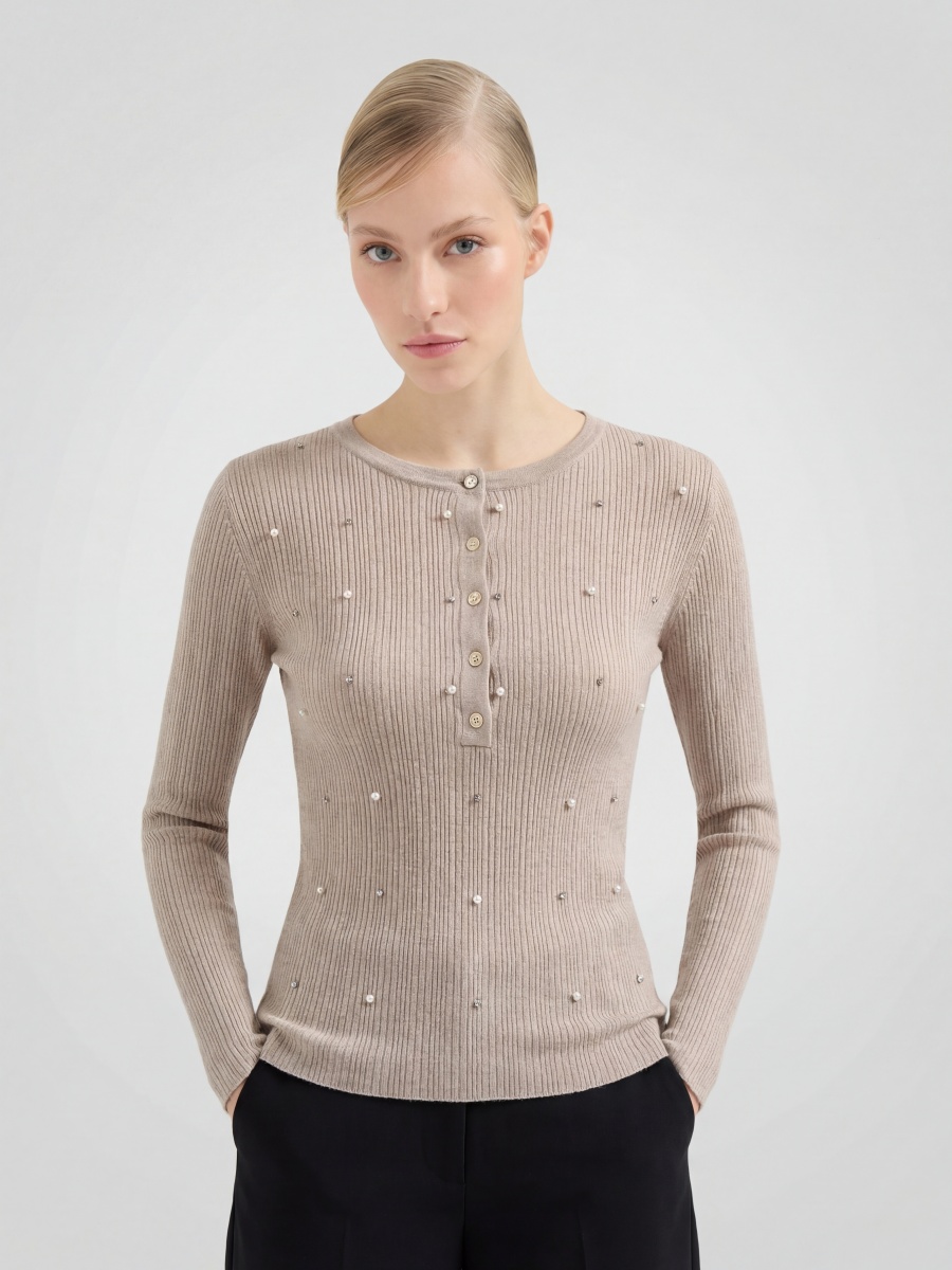 Wool Long Sleeve Beading Knit Sweaters Top