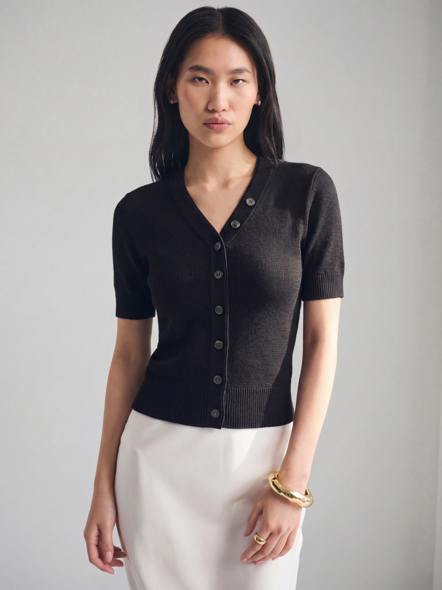 Silk Short Sleeve Knit Cardigans