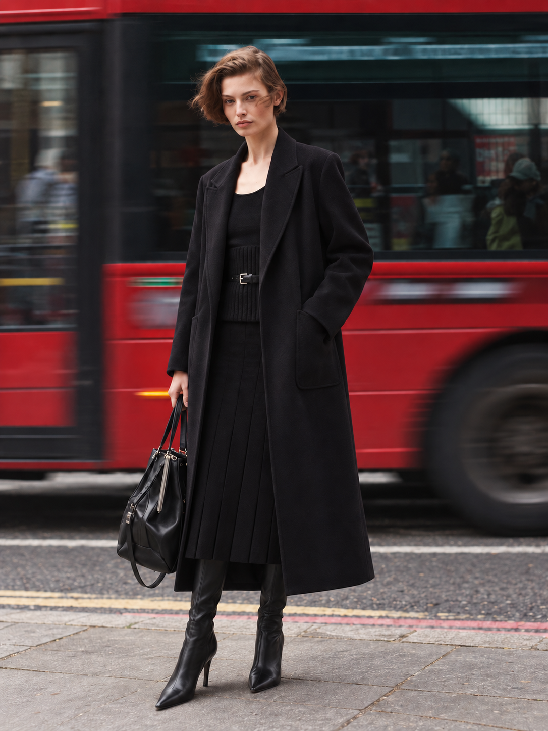 Wool Blend Notched Lapel Open Front Long Coat