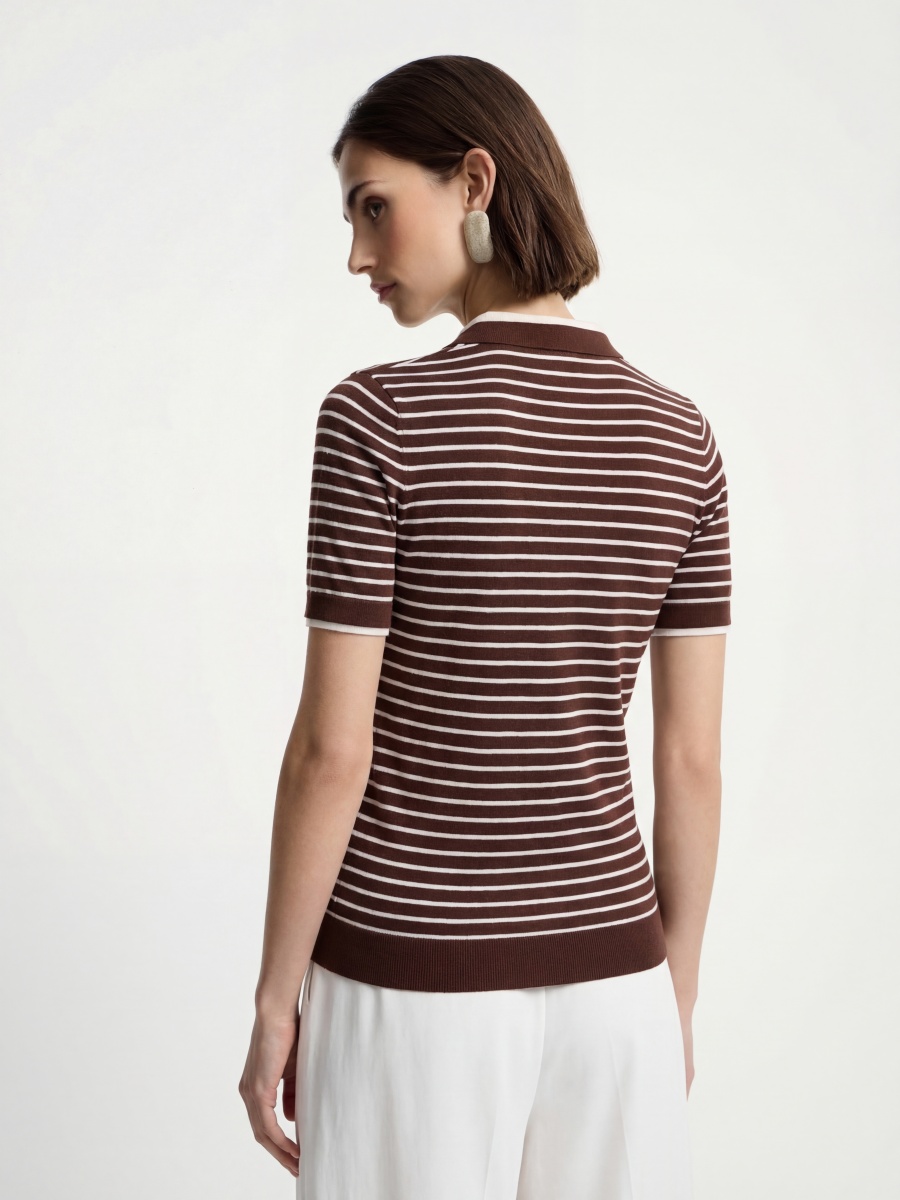 Silk Short Sleeve Stripe Knit Faux Two-Piece Top