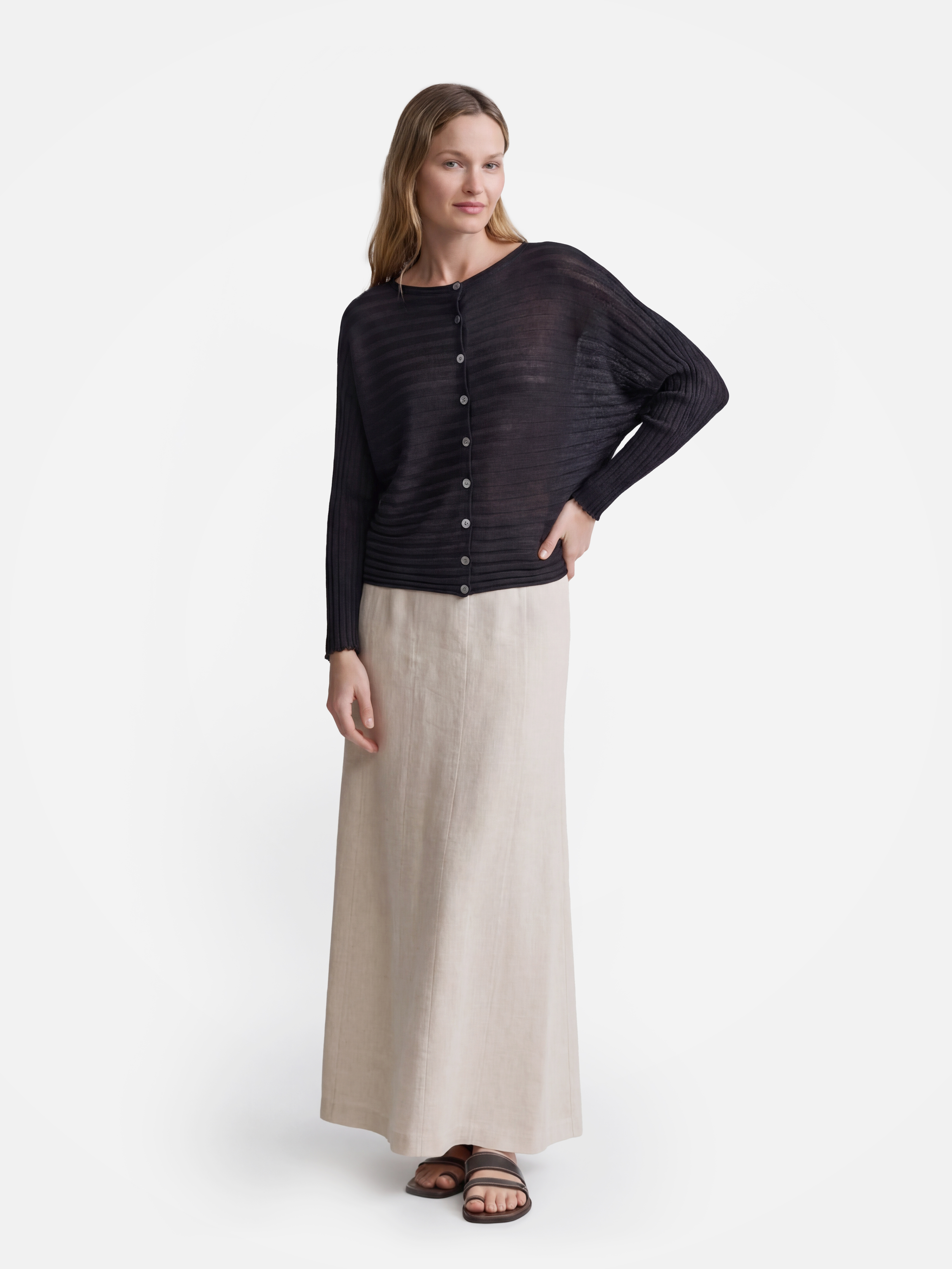 Lightweight Sheer Tencel Blend Stripe Knit Top