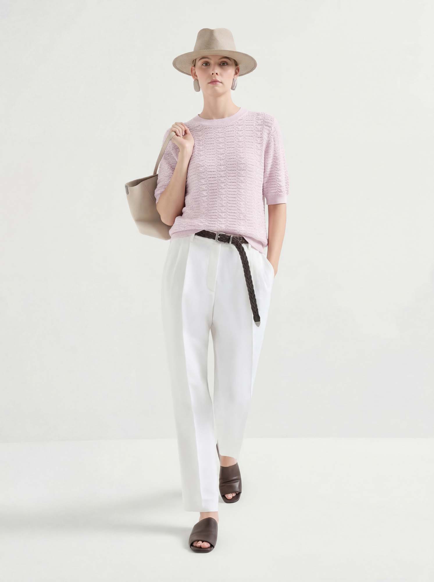 Cotton Short Sleeve Crew Neck Knit Sweater