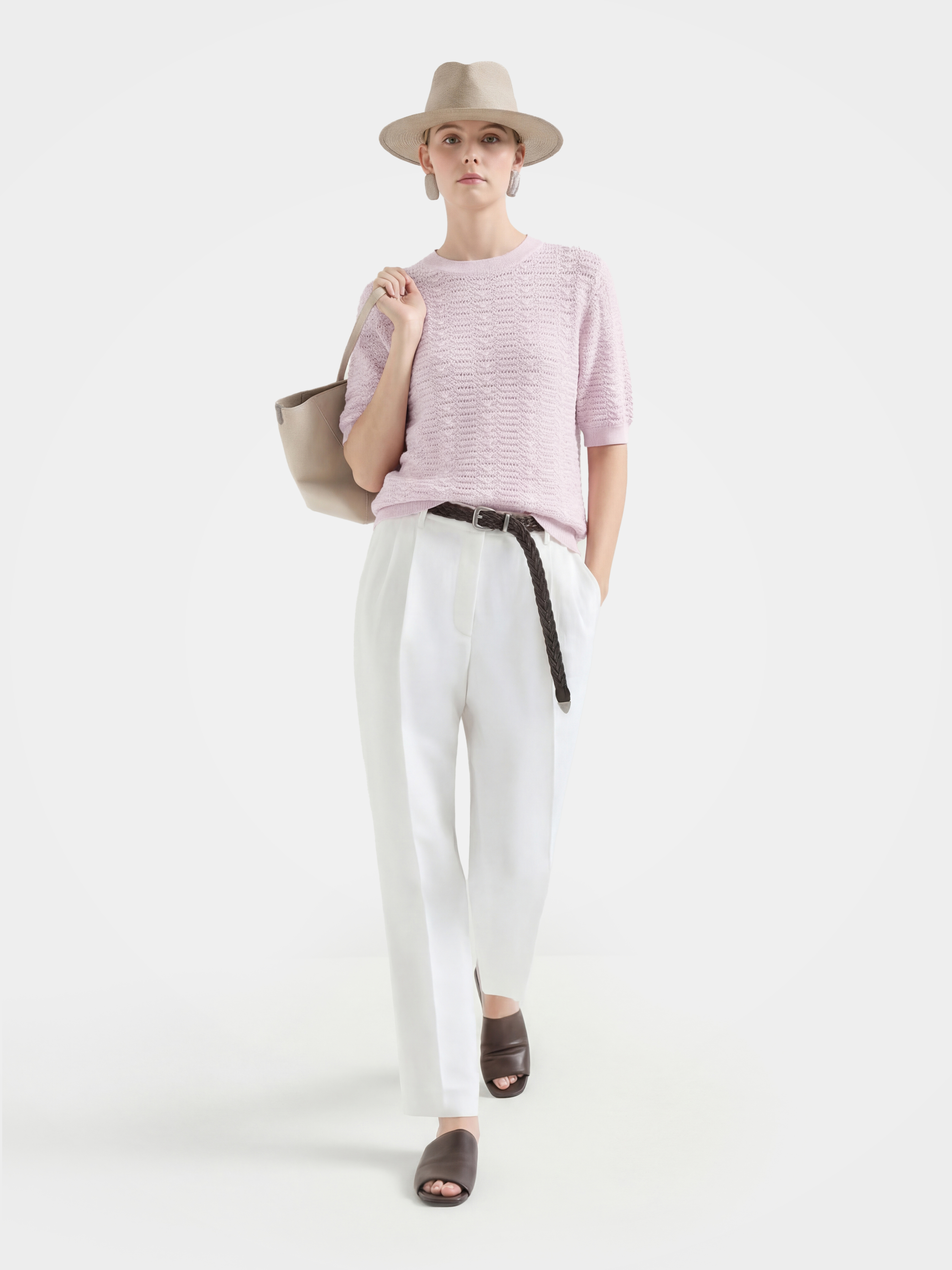 Lightweight Textured Cotton Silk Knit Pullover 