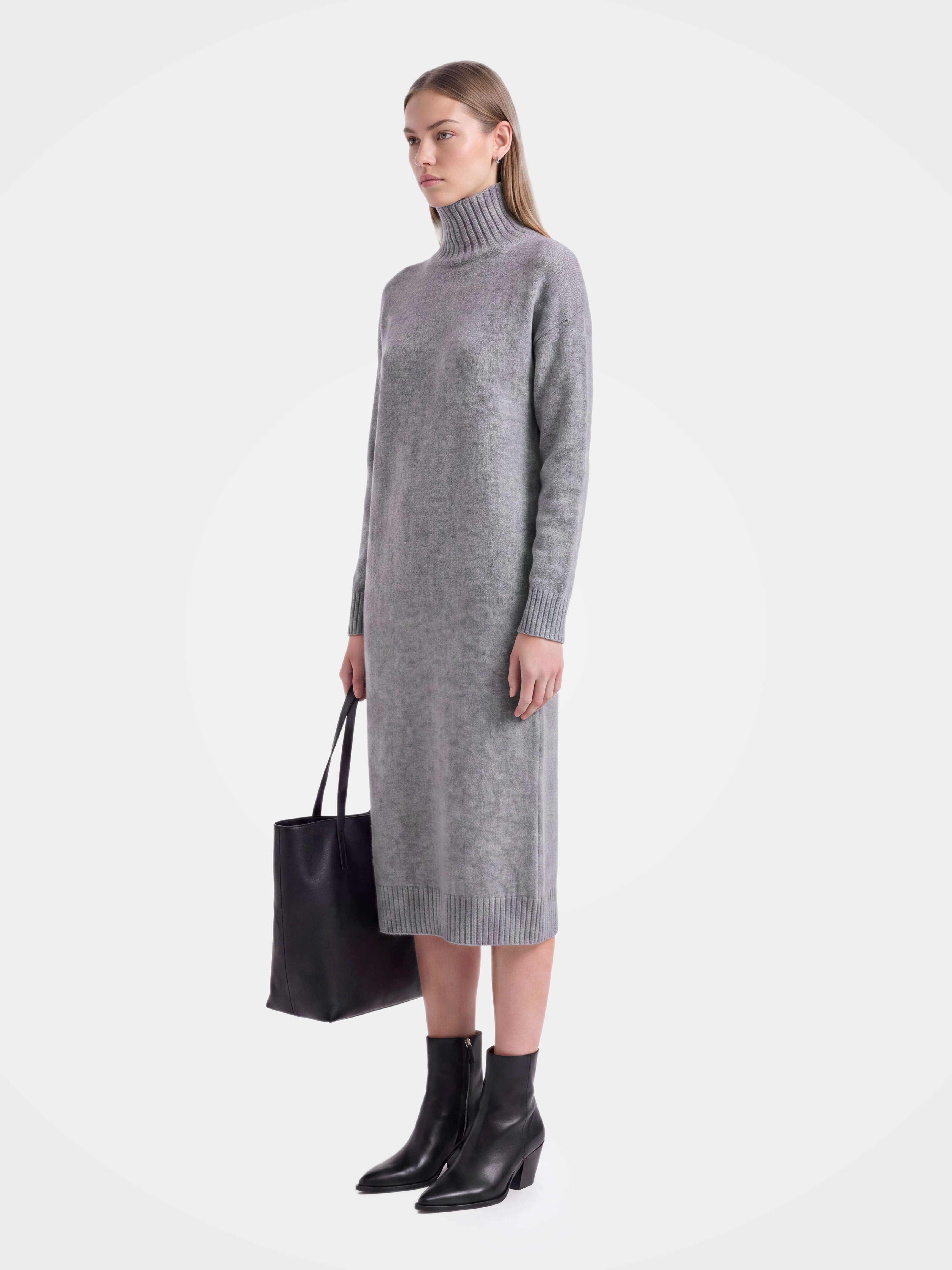 Pre-Order | 100% Cashmere Turtleneck Midi Sweater Dress (10-14 Business Days)