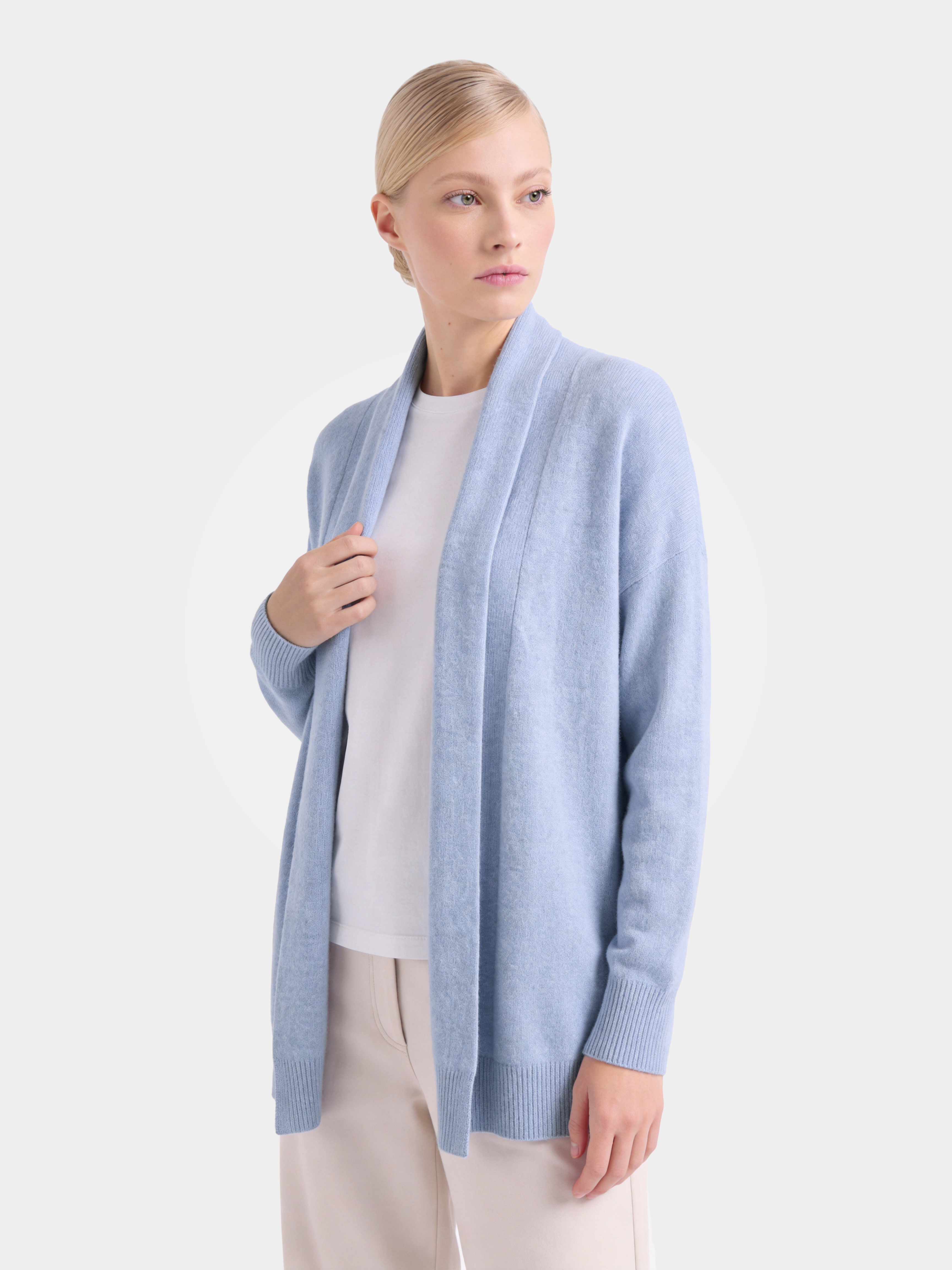 100% Mongolian Cashmere Cable Knit Open Neck Cardigan Sweater