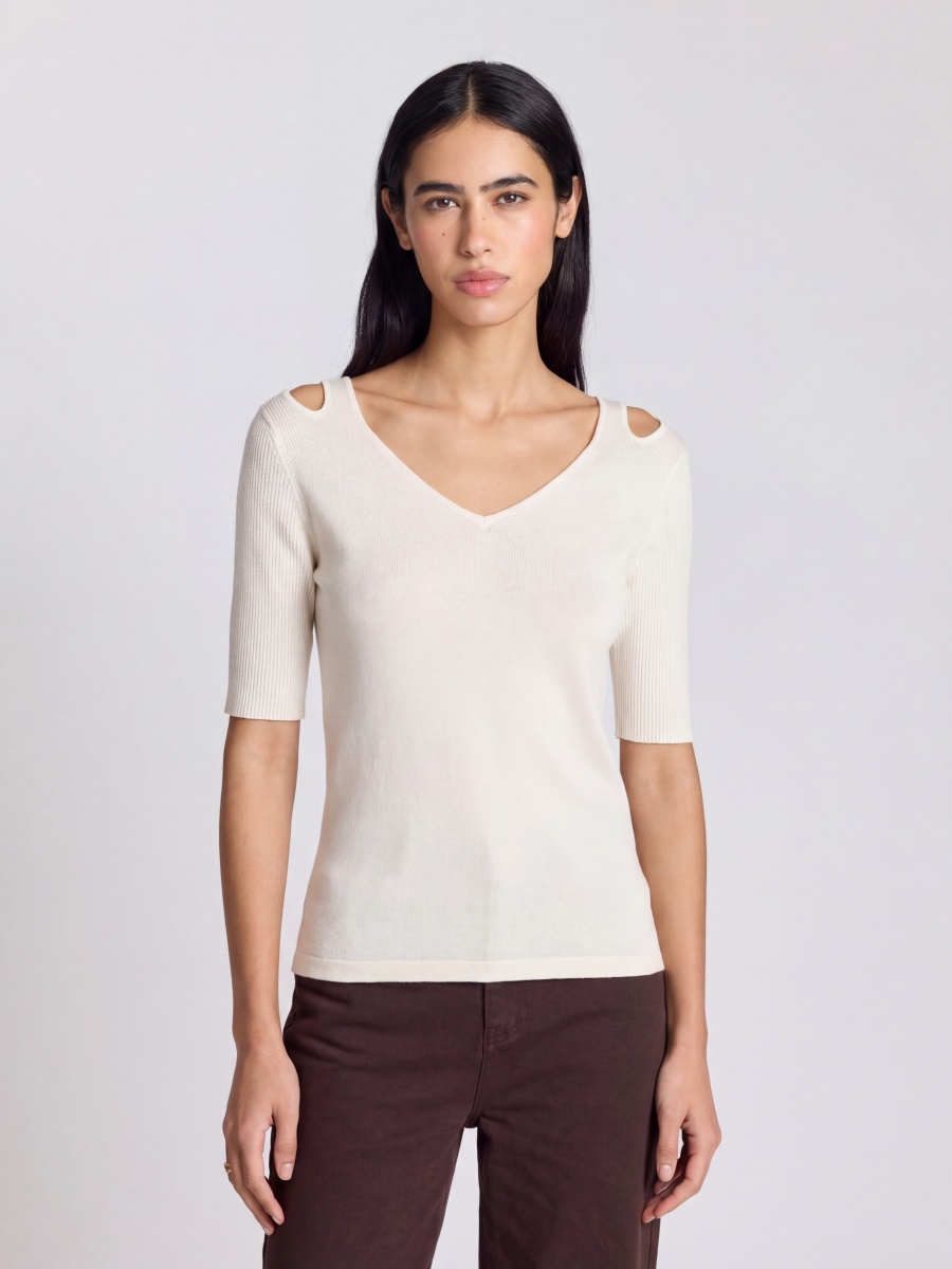 Wool Silk Short Sleeve Hole Knit Top