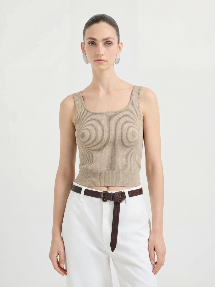 Silk Sleeveless Square Neck Knit Sweater Tank Top