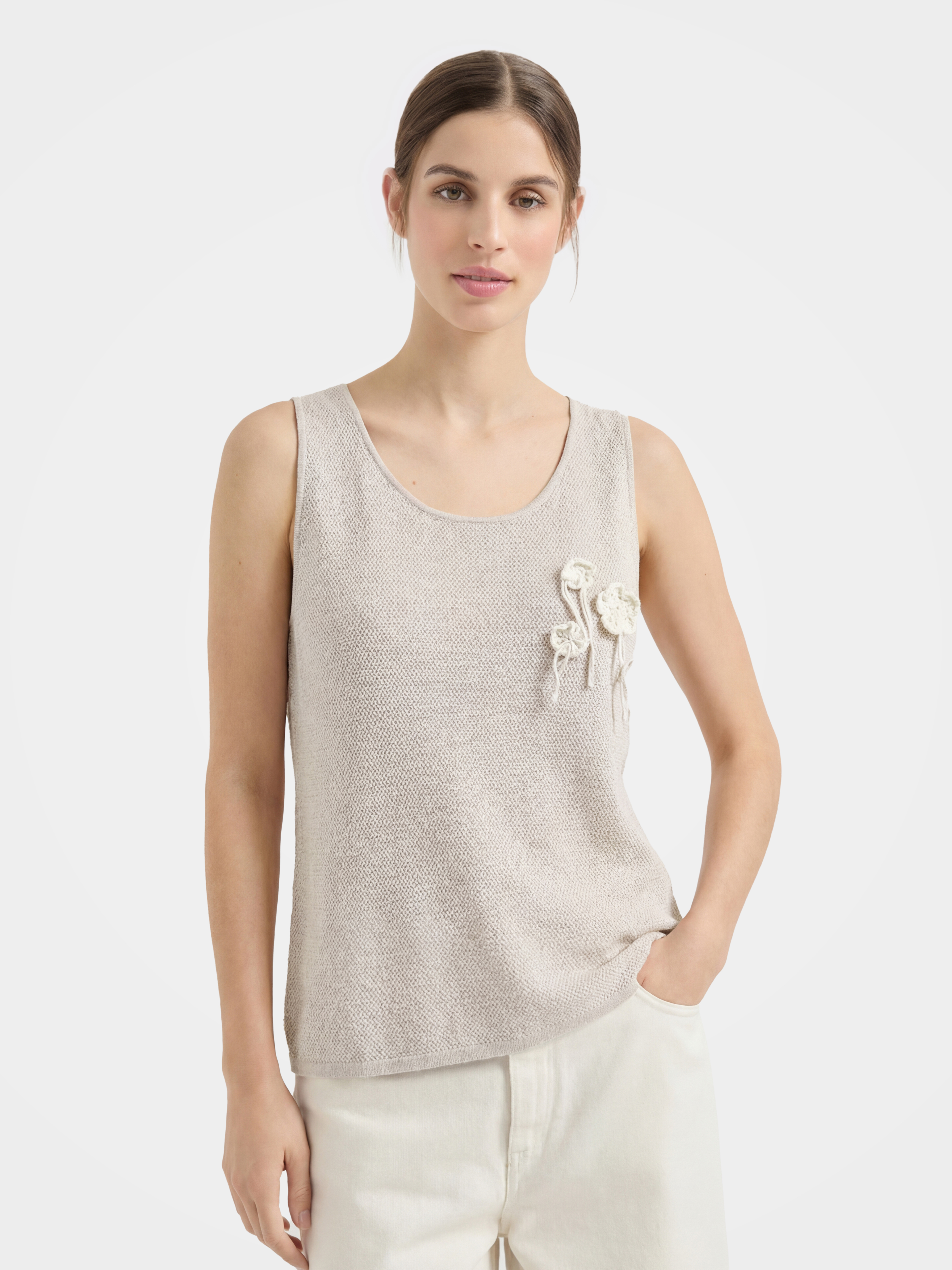 Lightweight Cotton Silk Knit Tank with Floral Detail