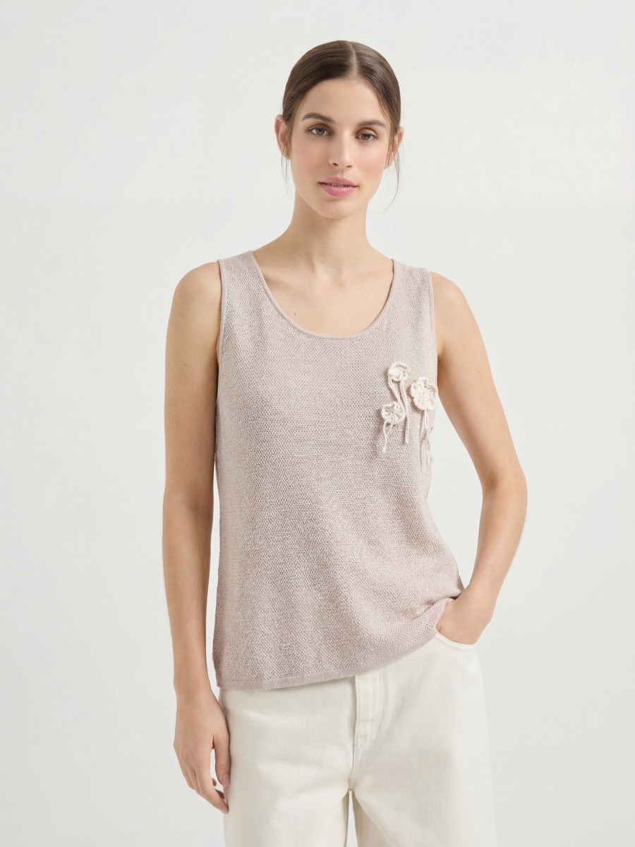 Cotton Sleeveless 3D Floral Knit Tank