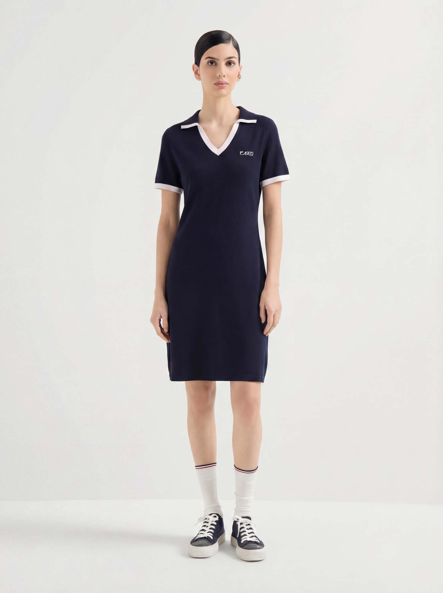 Navy Short Sleeve Knit Polo Dress – Casual Chic Summer Dress