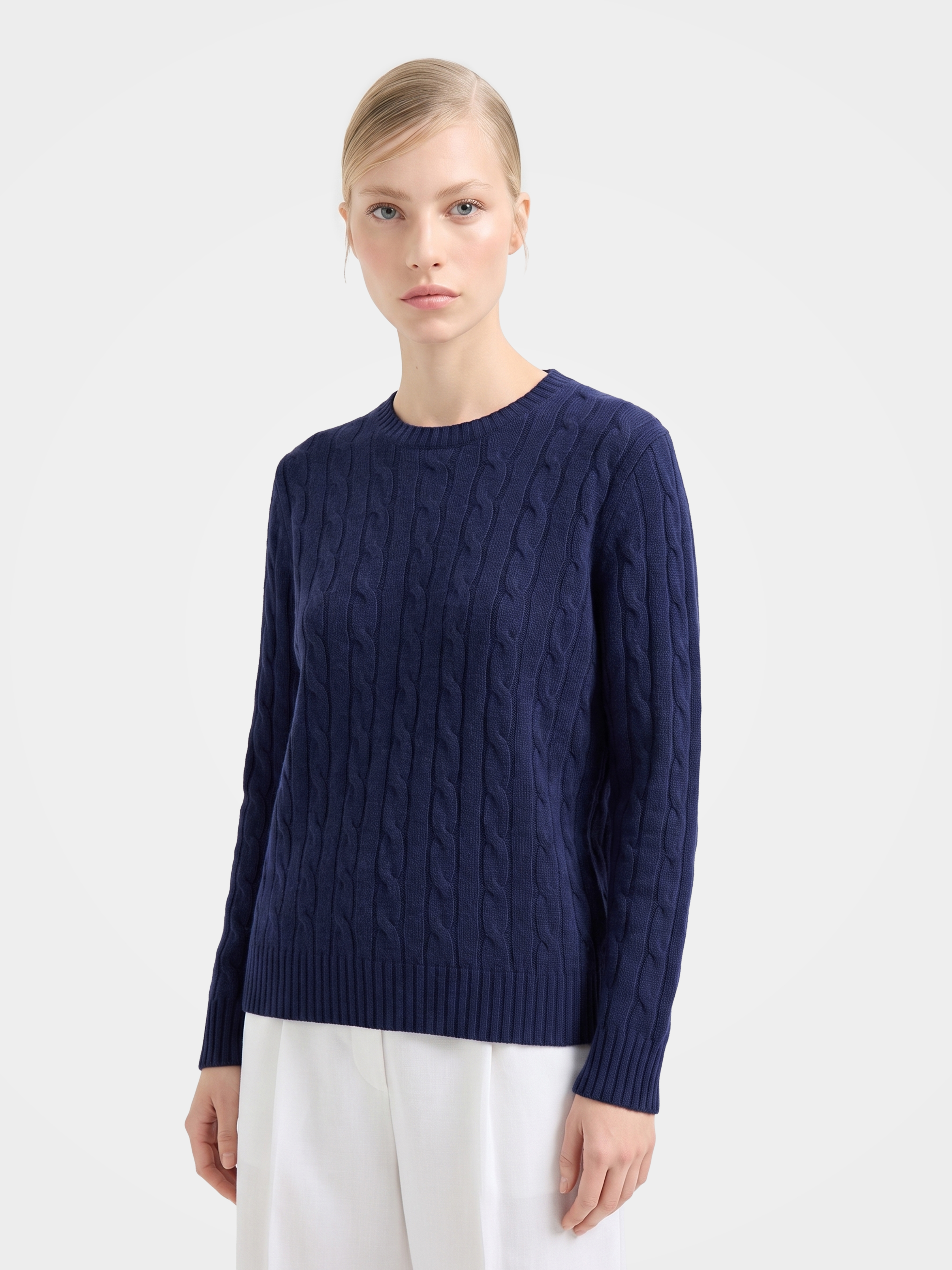 100% Mongolian Cashmere Cable Knit Crew Neck Sweater