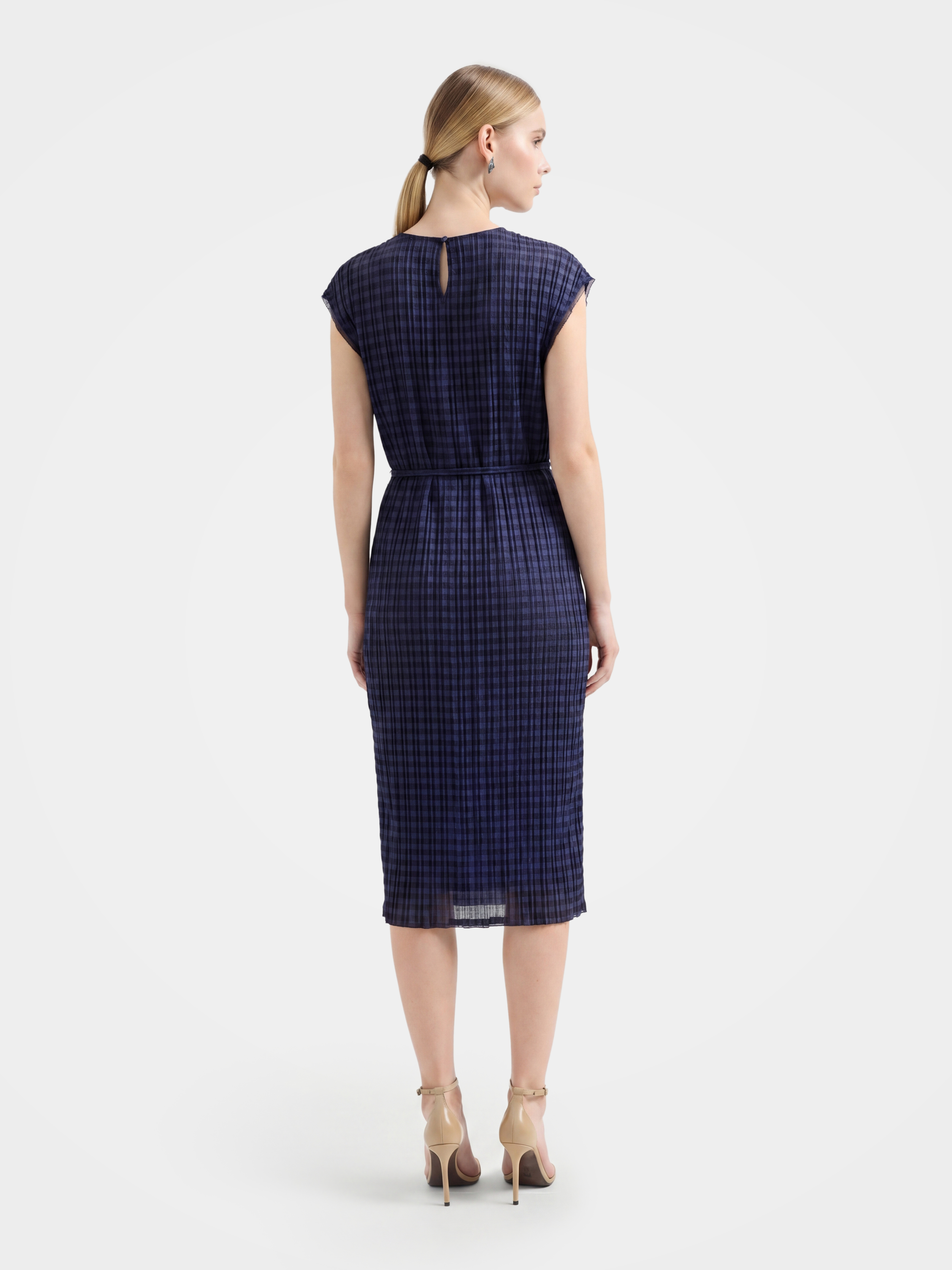 Textured Mulberry Silk Blend Short Sleeve Midi Dress