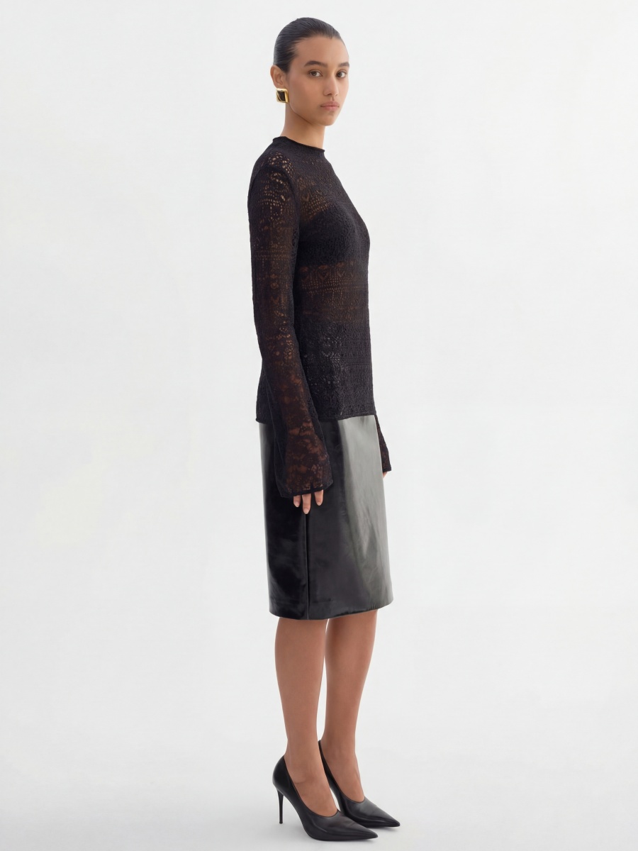 Wool Silk Lace Long Sleeve Knit Top