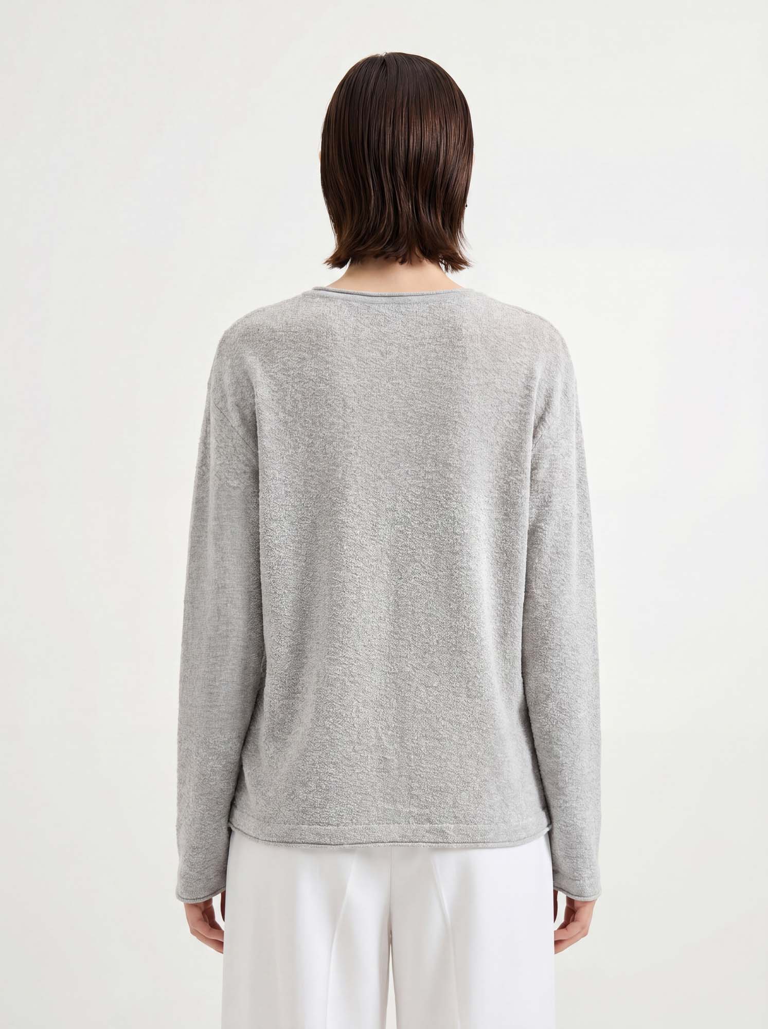 Gray Sheer Rolled-Edge Knit Sweater