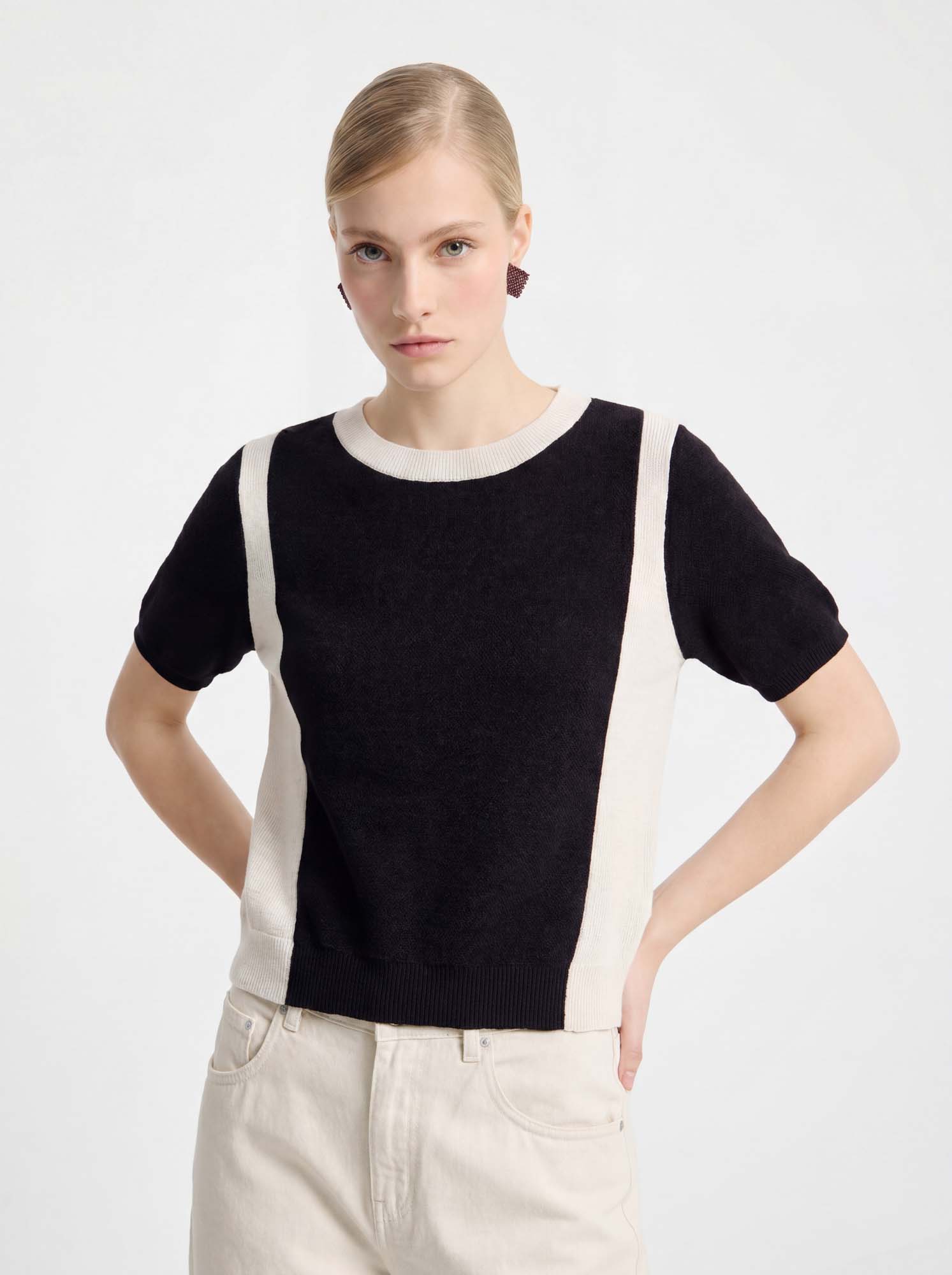 Black & White Wool-Silk Knit Sweater