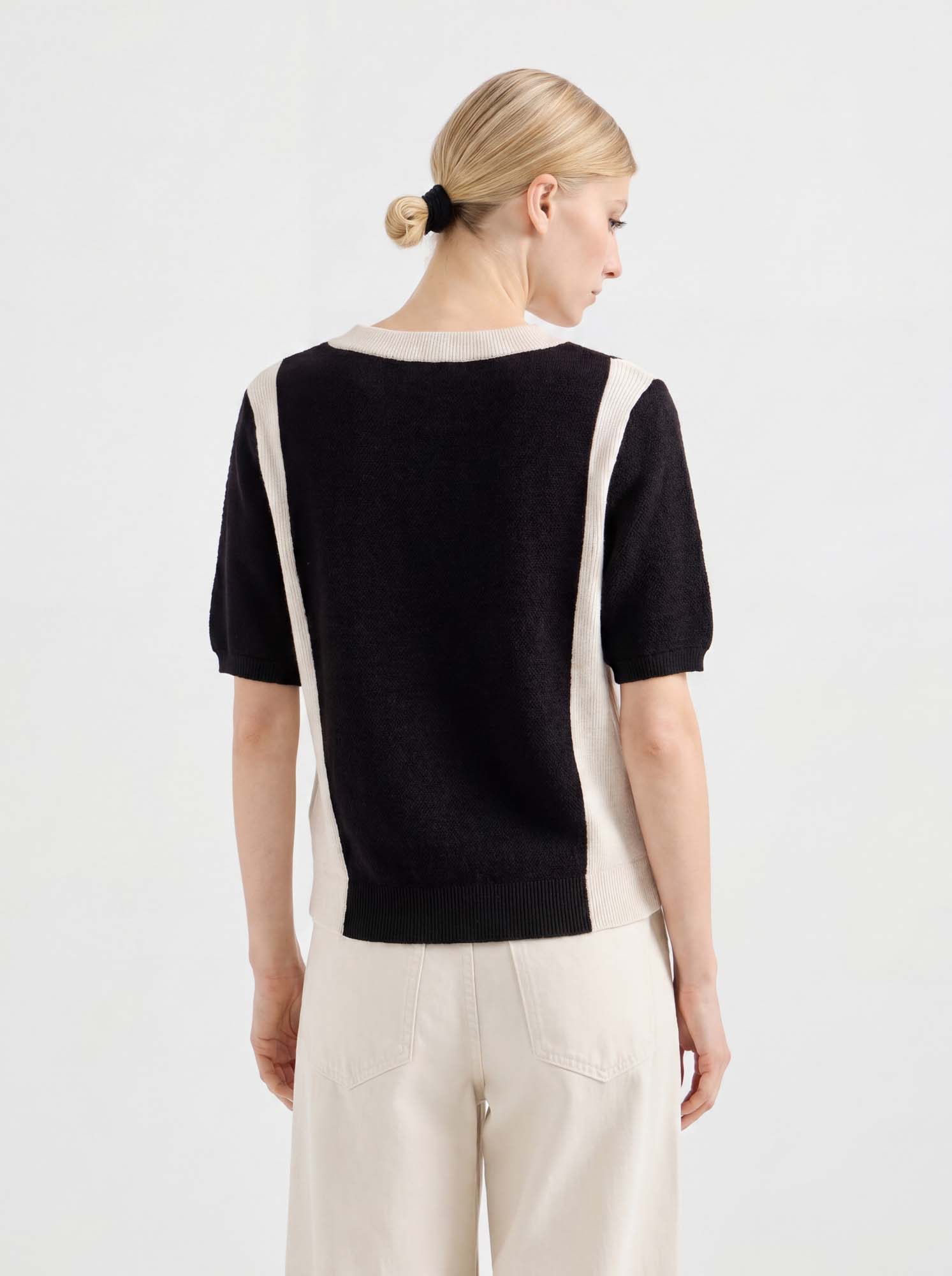 Black & White Wool-Silk Knit Sweater