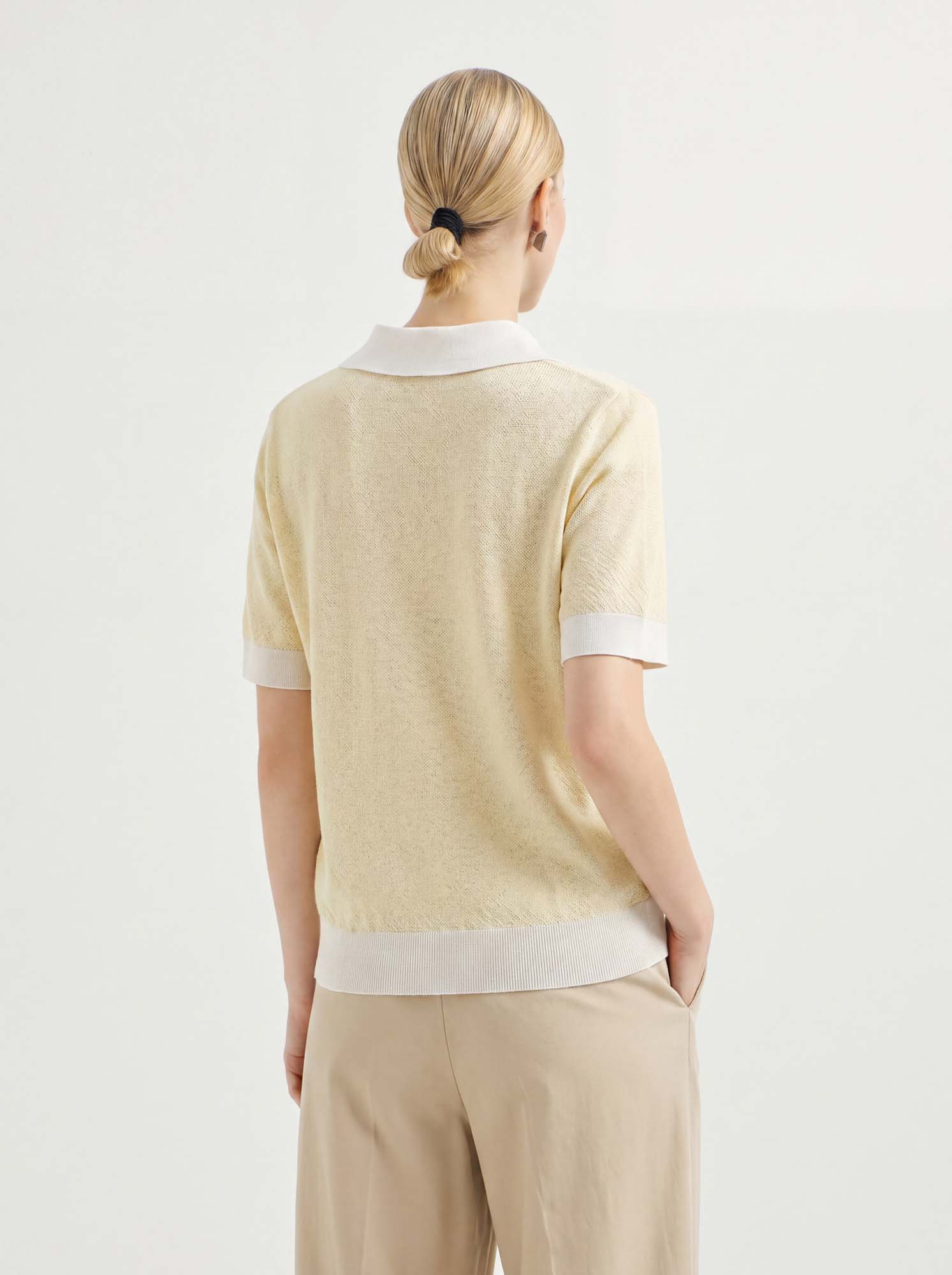 Yellow Cotton Knit Polo Sweater