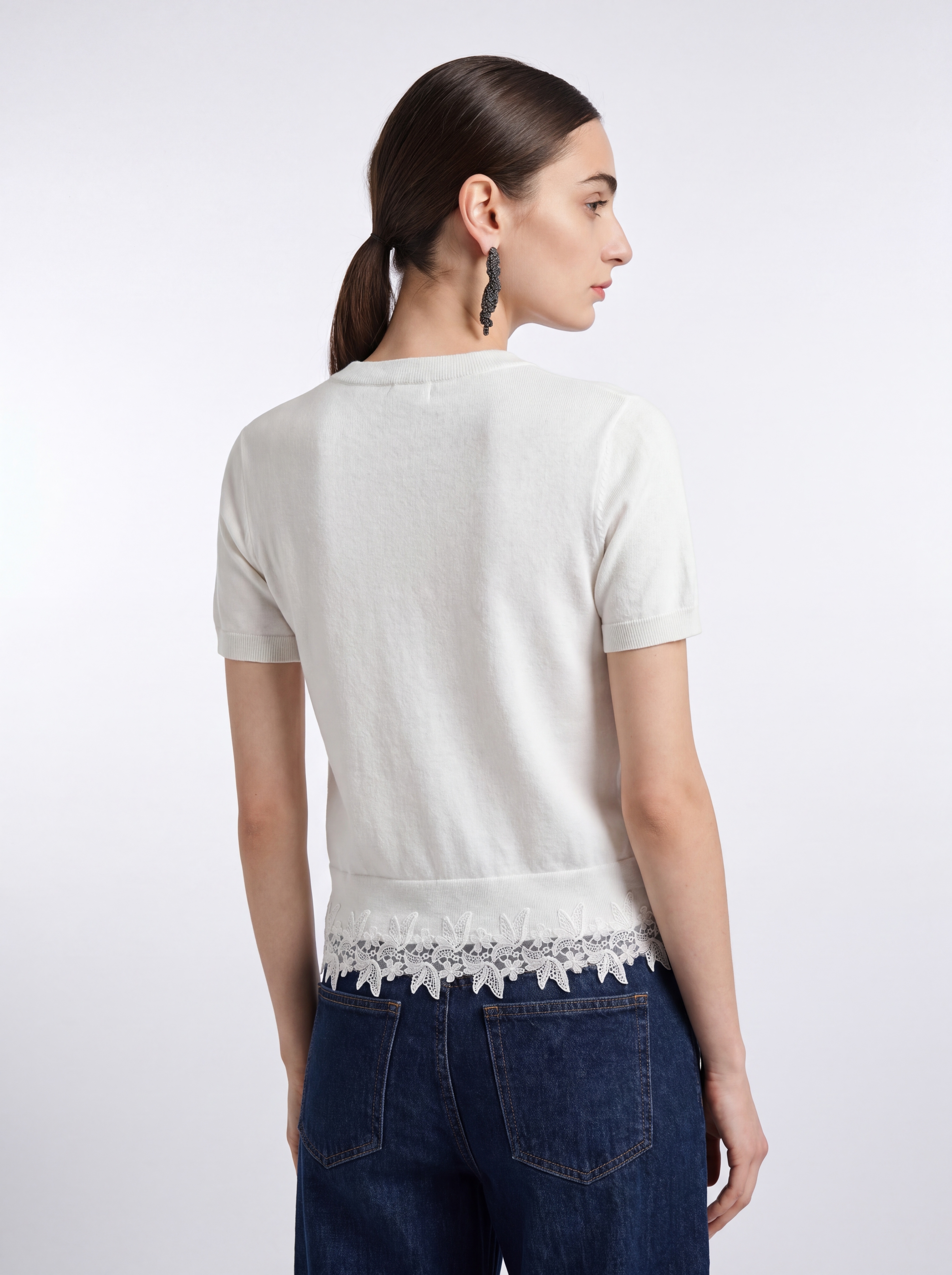 White Lace Short Sleeve Knit Cardigan