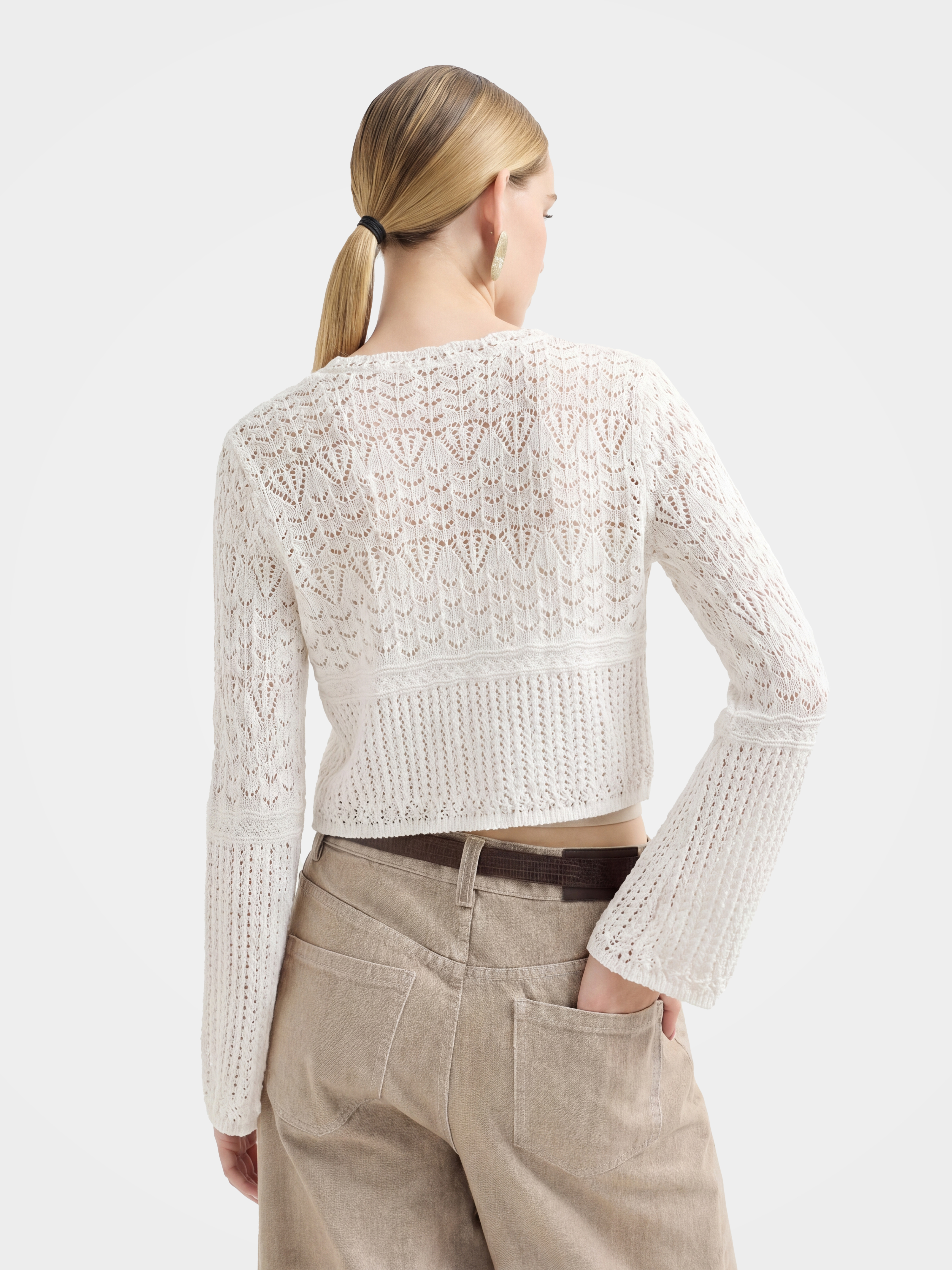 White Cotton Hollow Out Knit Cardigan