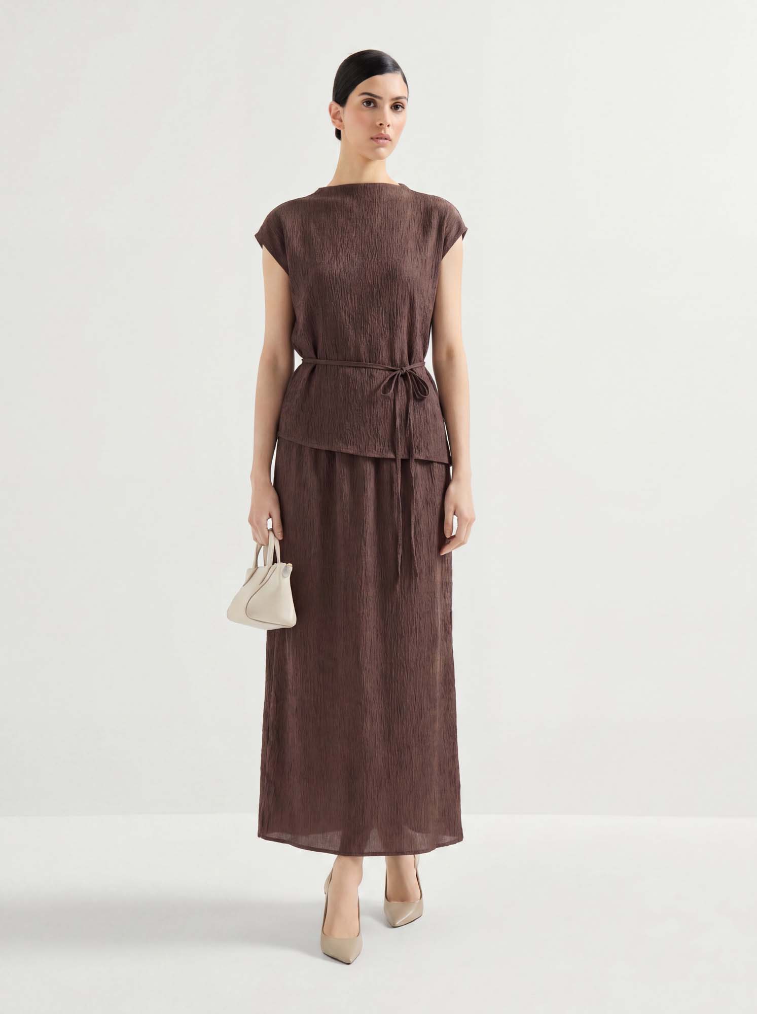 Silk Elastic-Waist Midi Skirt