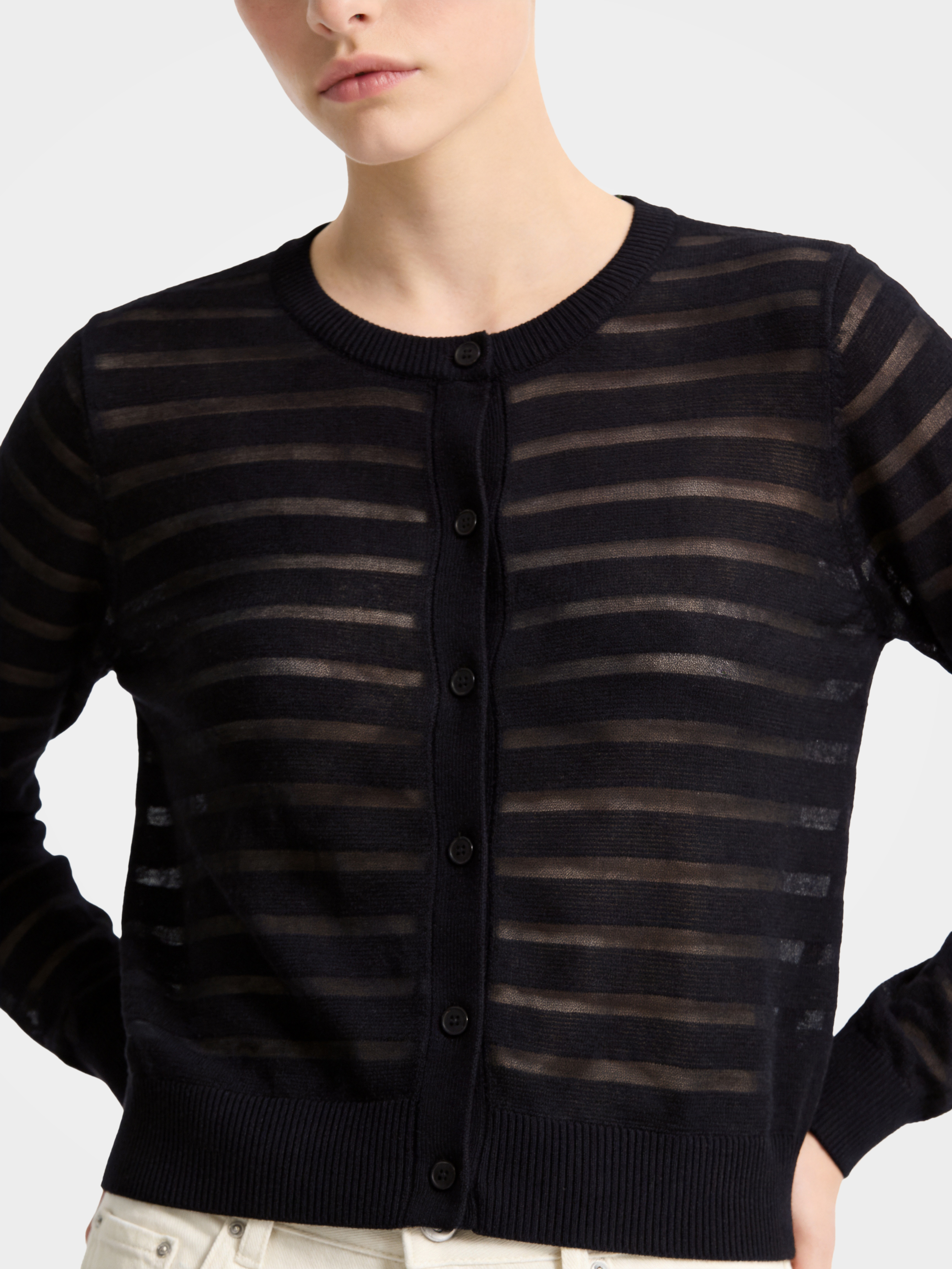 Black Tencel Sheer Knit Cardigan