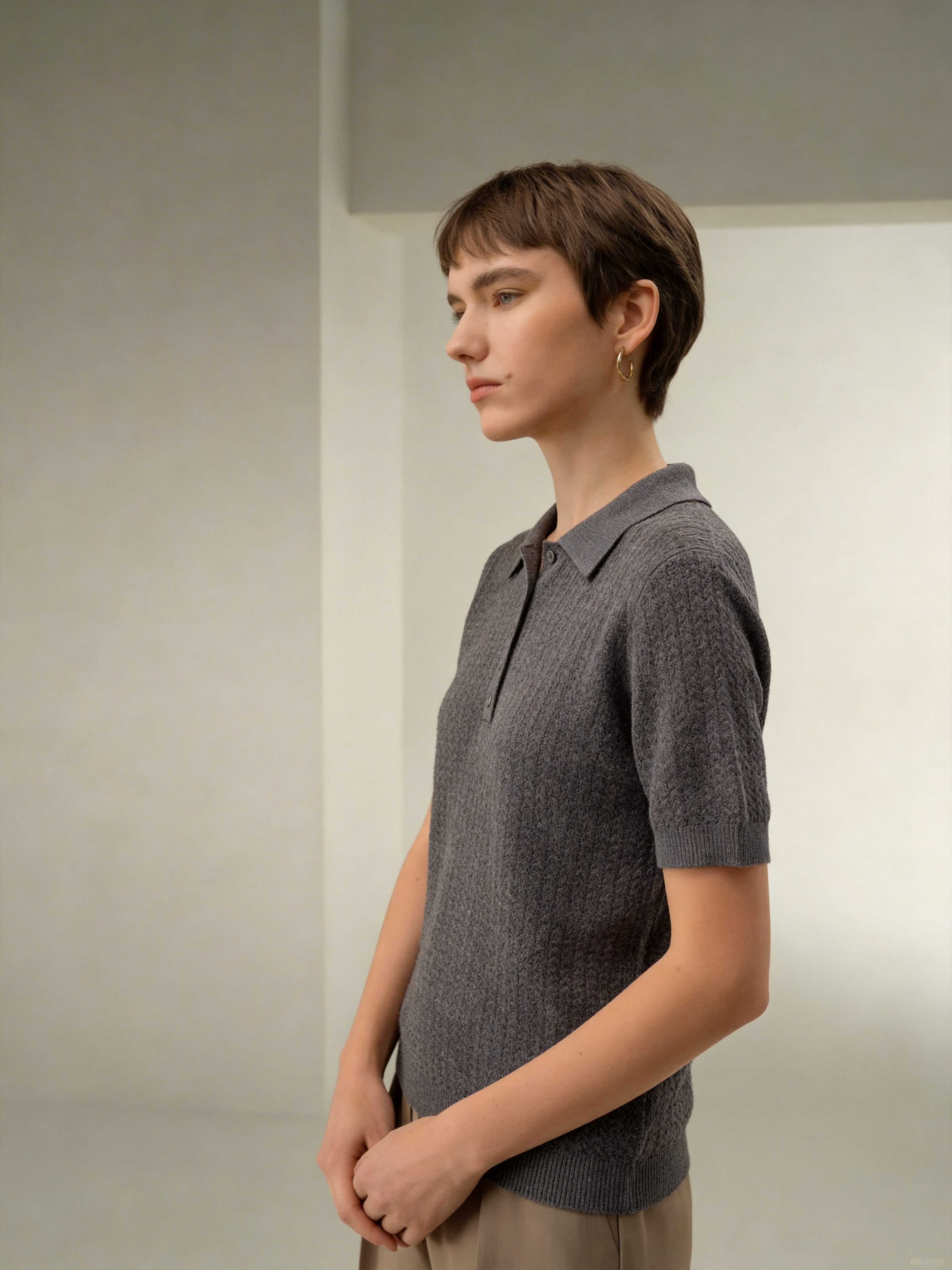 Wool Short Sleeve Knit Polo Top