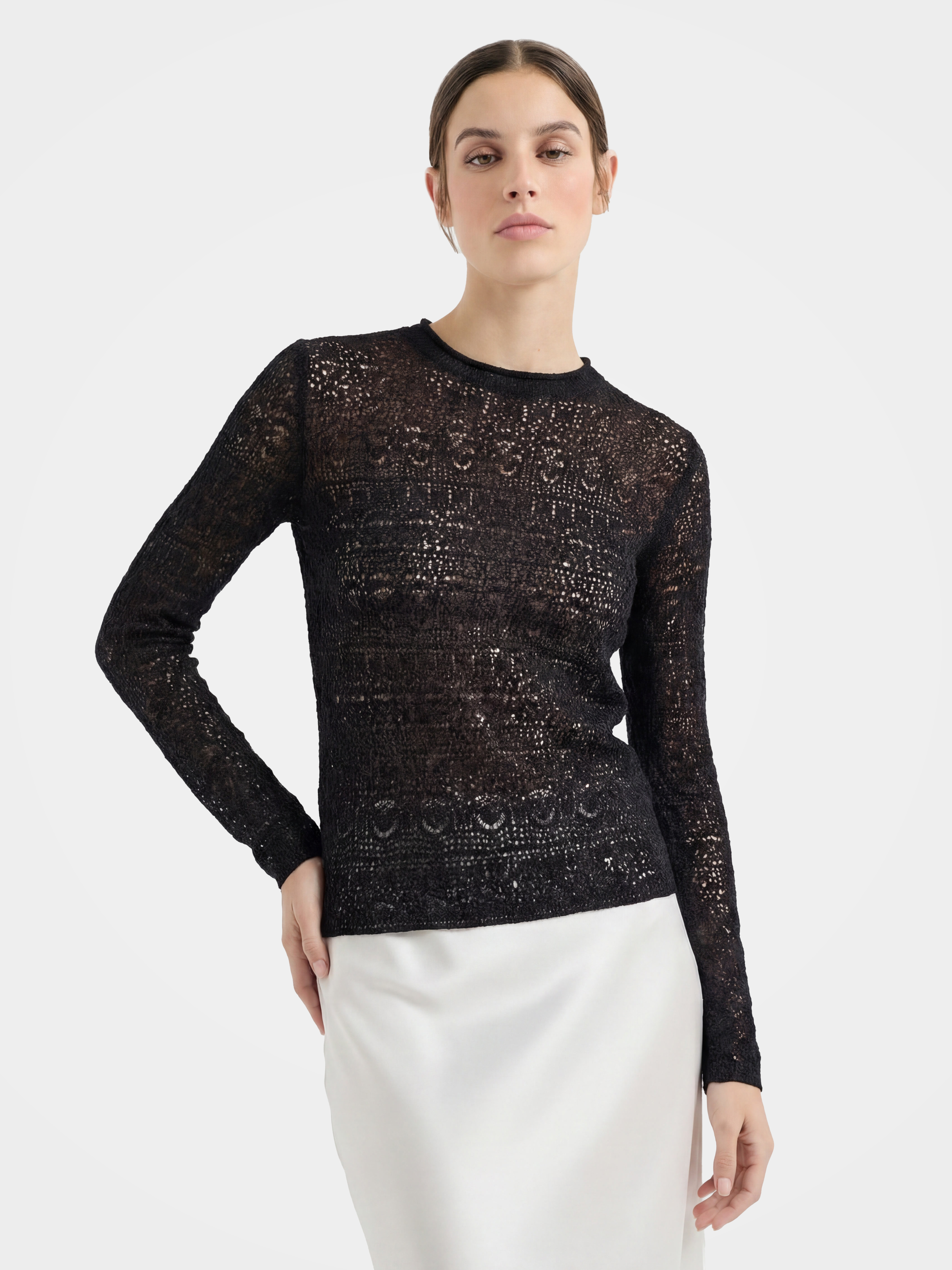 Lightweight Wool Blend Textured Long Sleeve Pullover