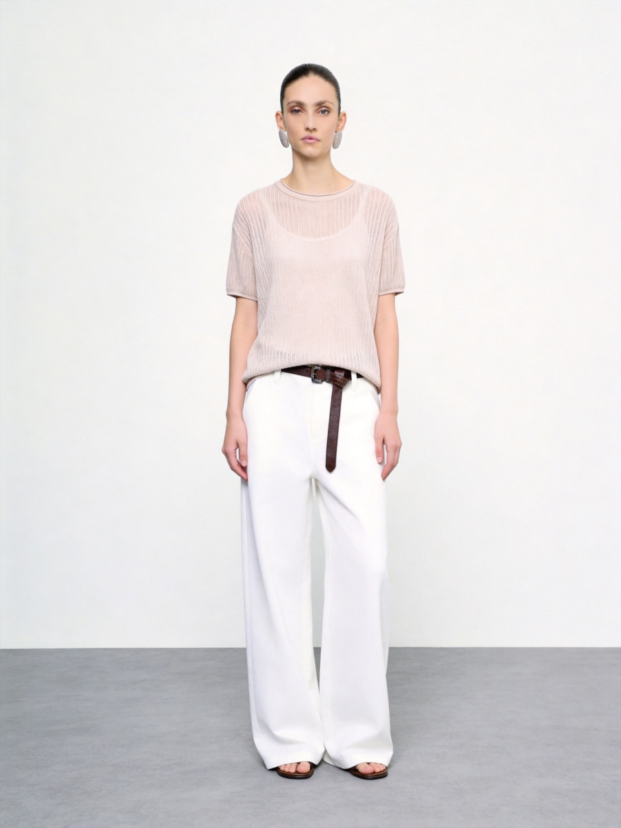 Cotton Short Sleeve Crew Neck Knit Top