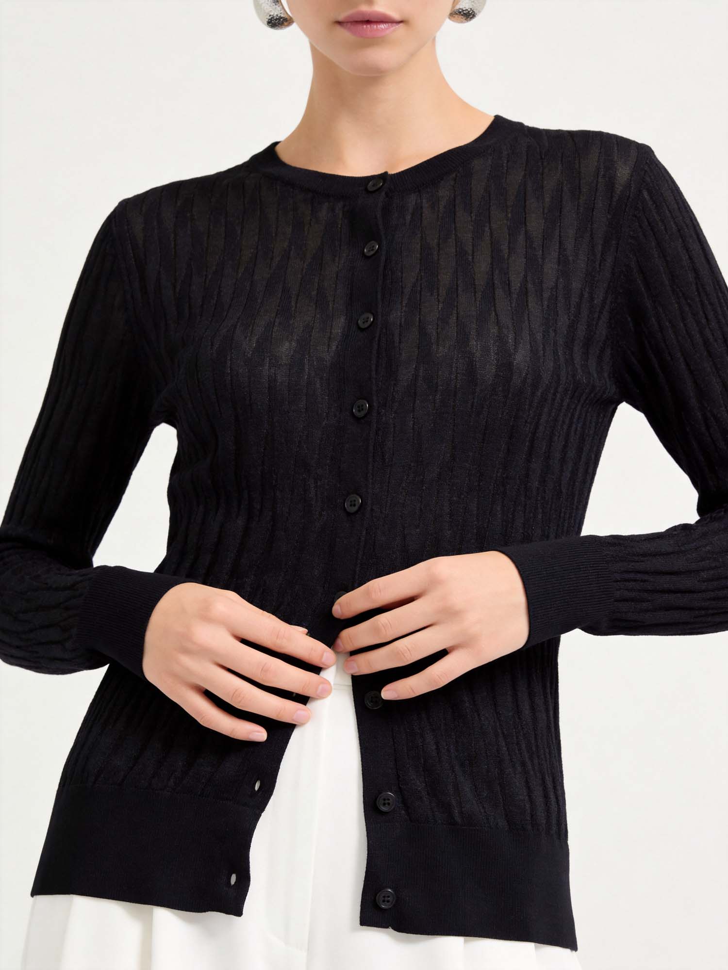 Black Tencel Sheer Diamond Knit Cardigan