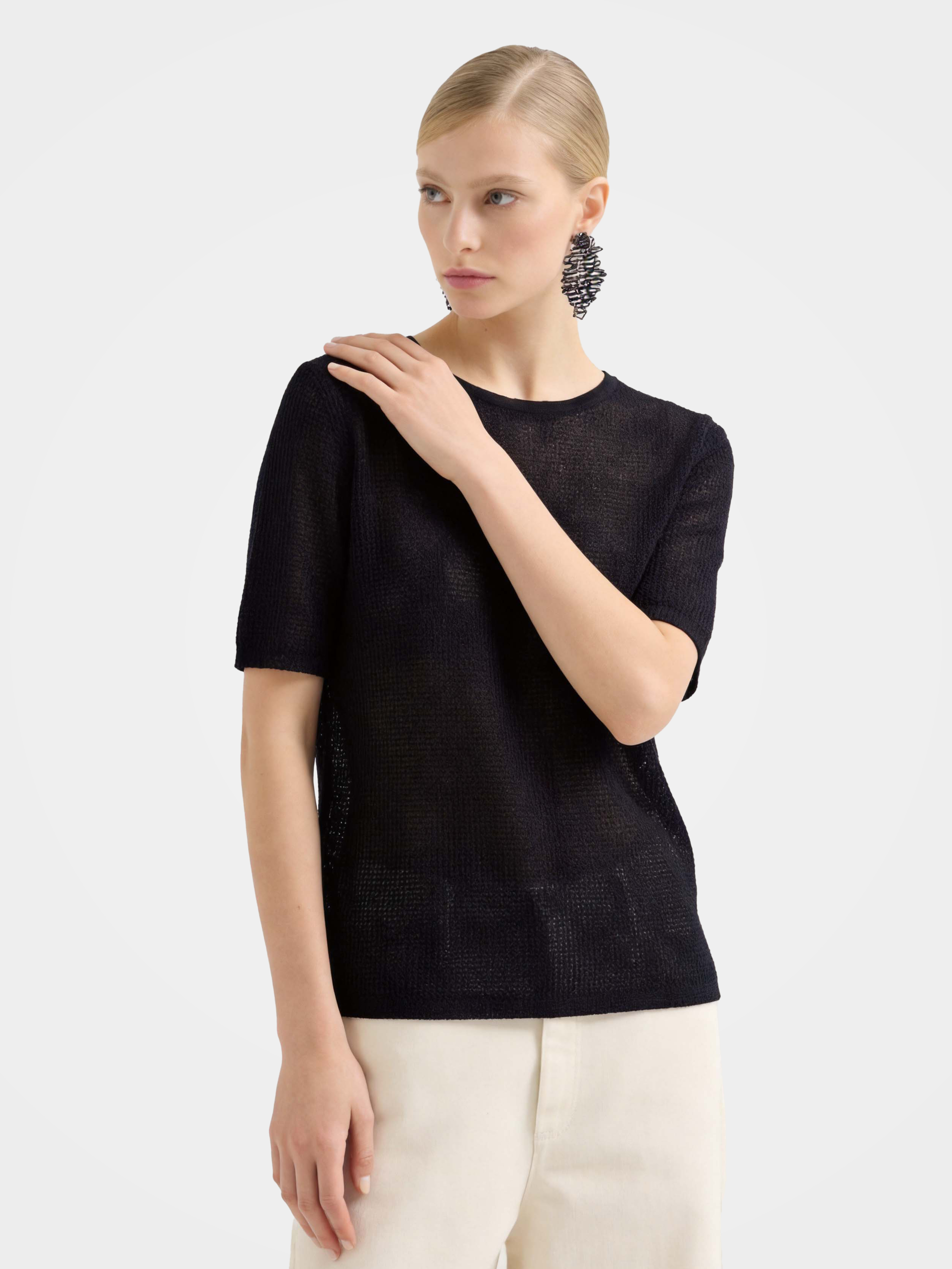 Black Tencel Short Sleeve Knit Top