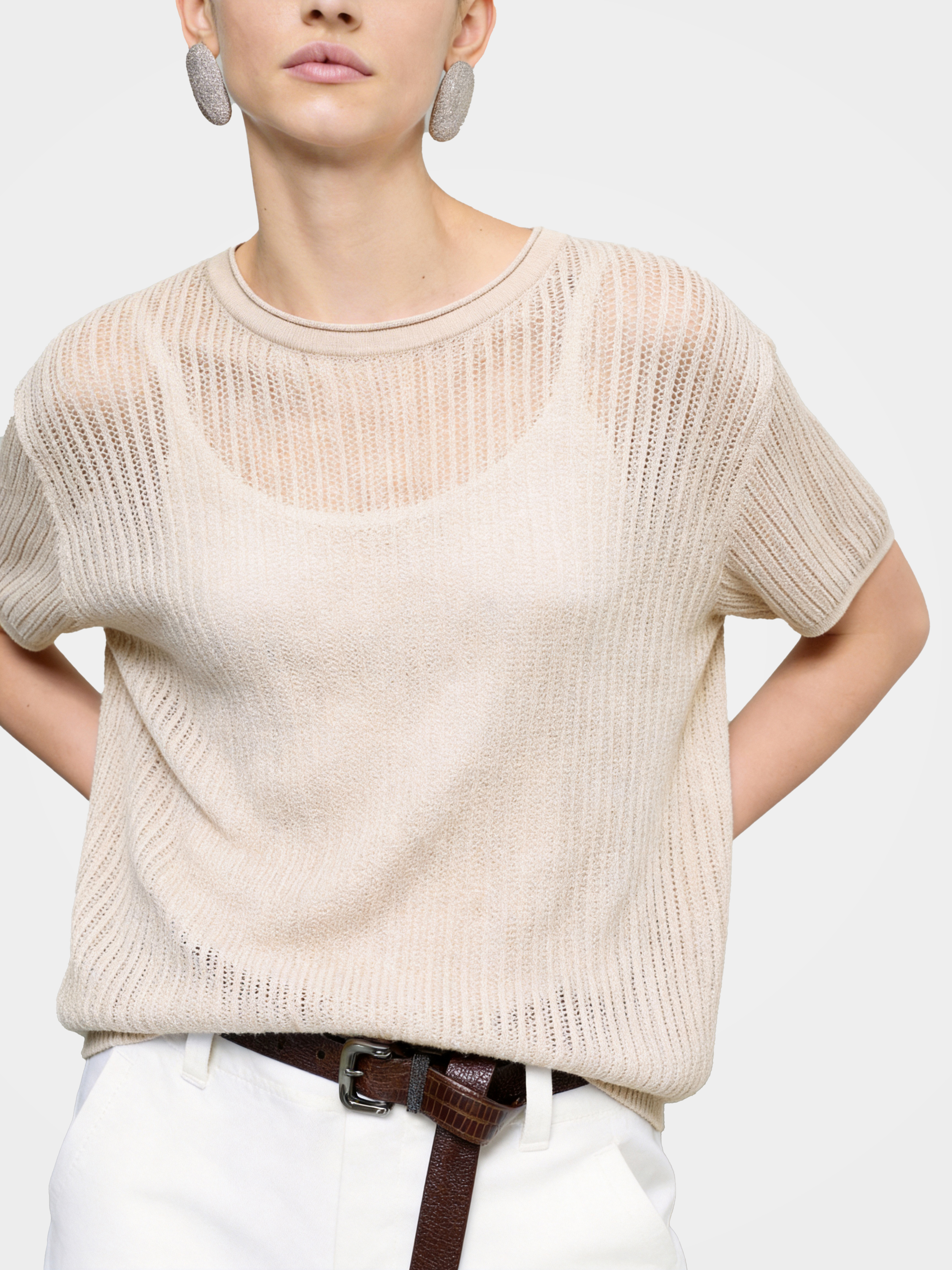 Airy Cotton Silk Open Summer Knit Pullover