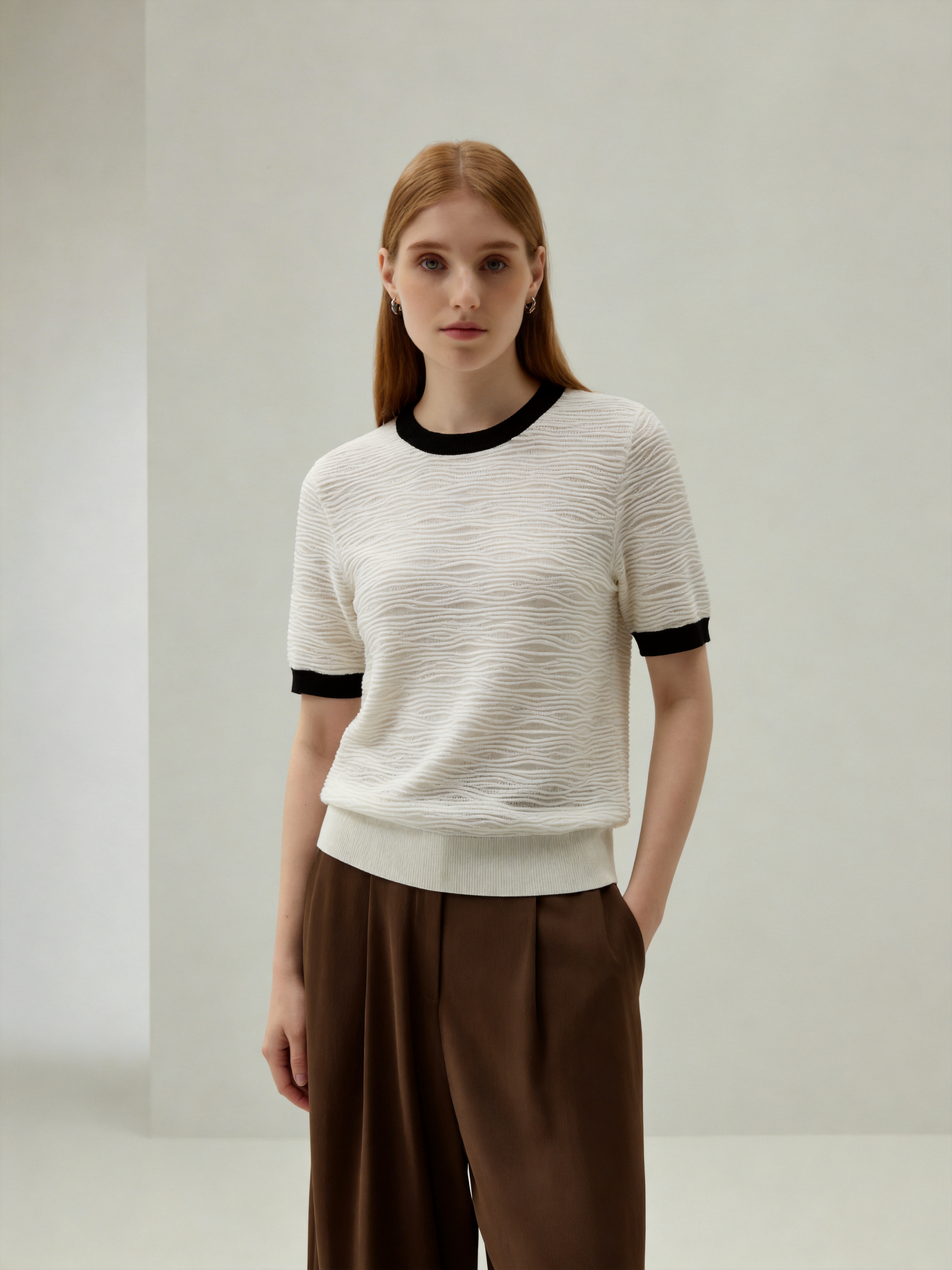Wool Silk Short Sleeve Knit Top