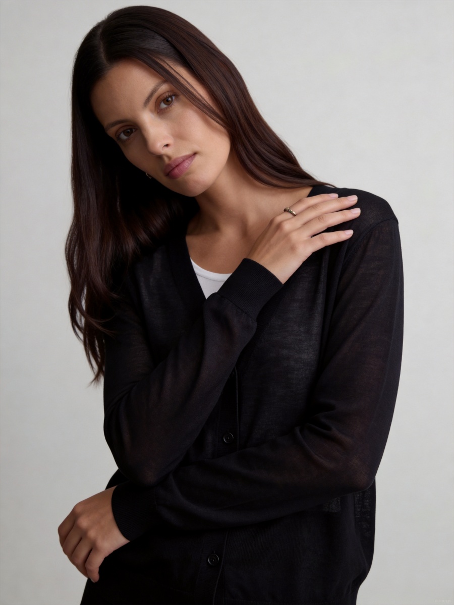 Silk Long Sleeve Knit Faux Two-Piece Cardigans